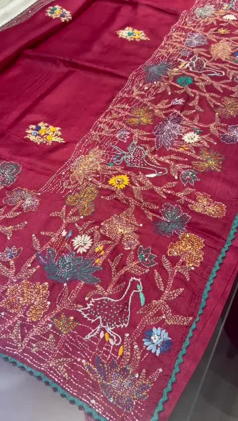 Pure tussur silk kantha and Builyan stitch saree