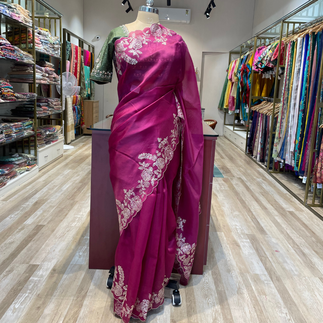 Organza saree pita work