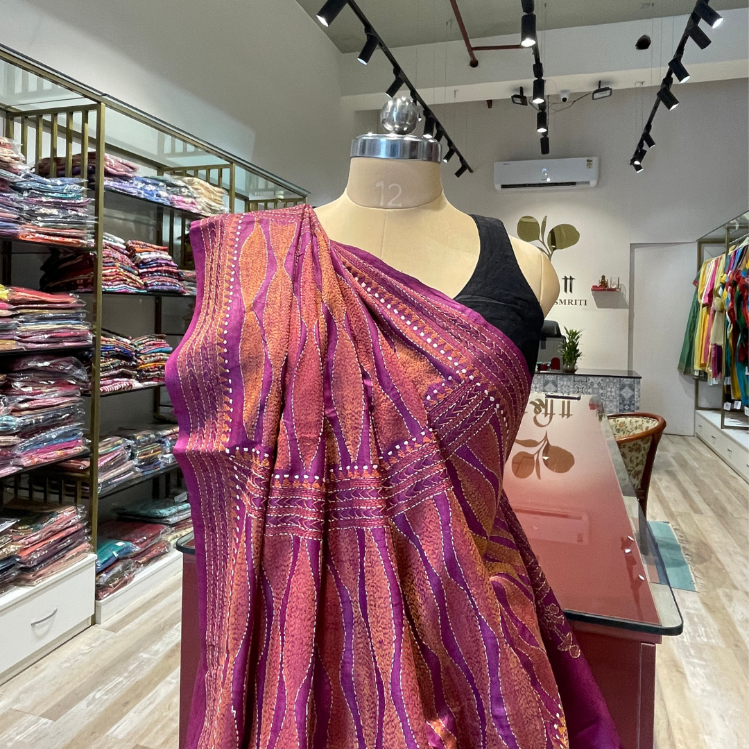 Katha work tussar saree