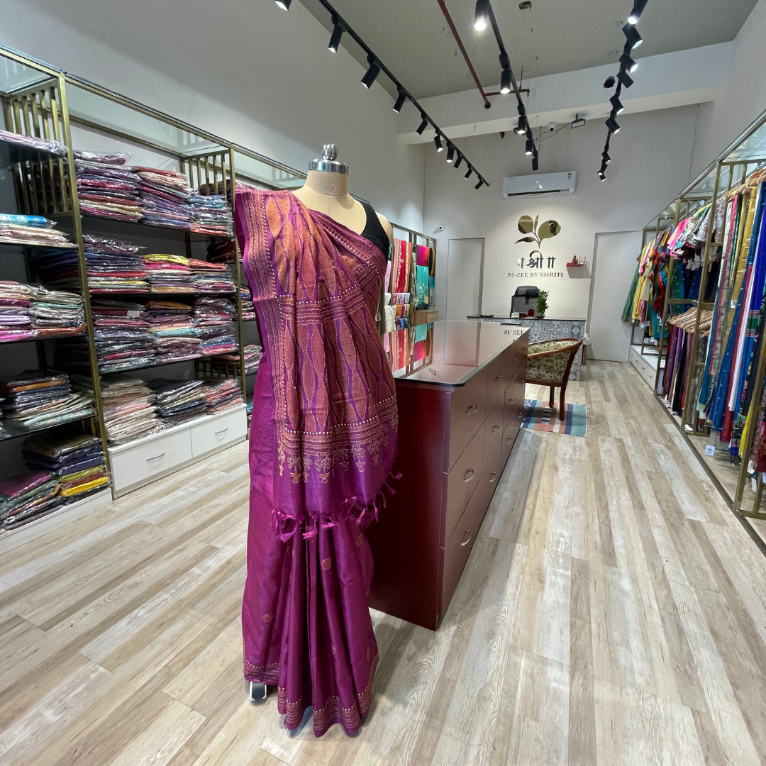 Katha work tussar saree
