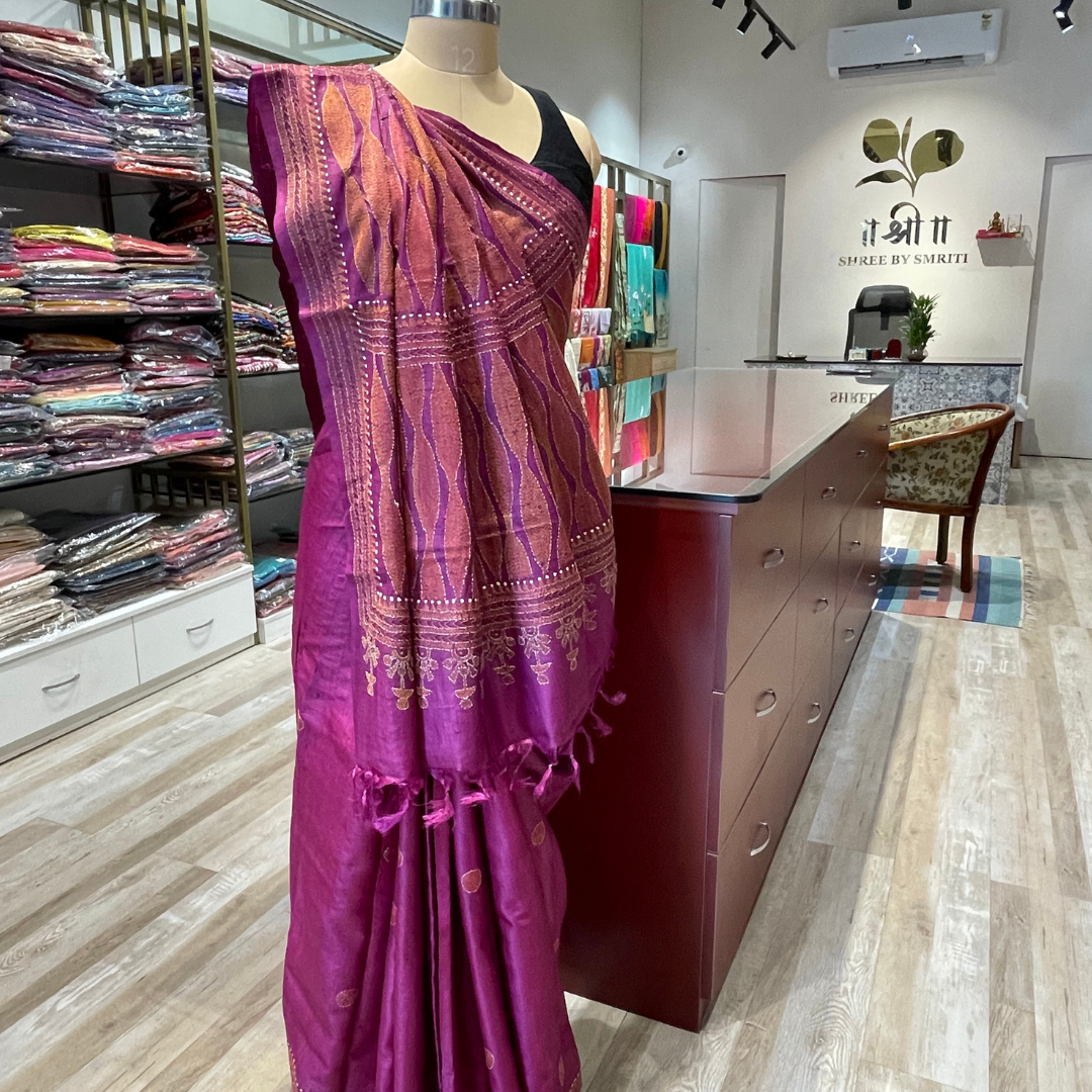 Katha work tussar saree