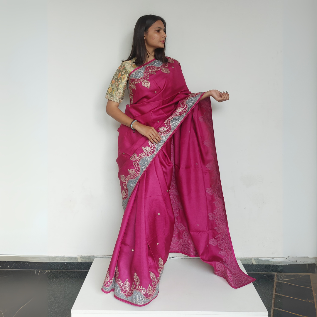 Pure tussur pita work saree