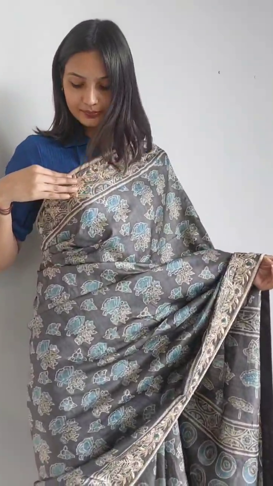 Tussur silk ajrakh zardozi work saree