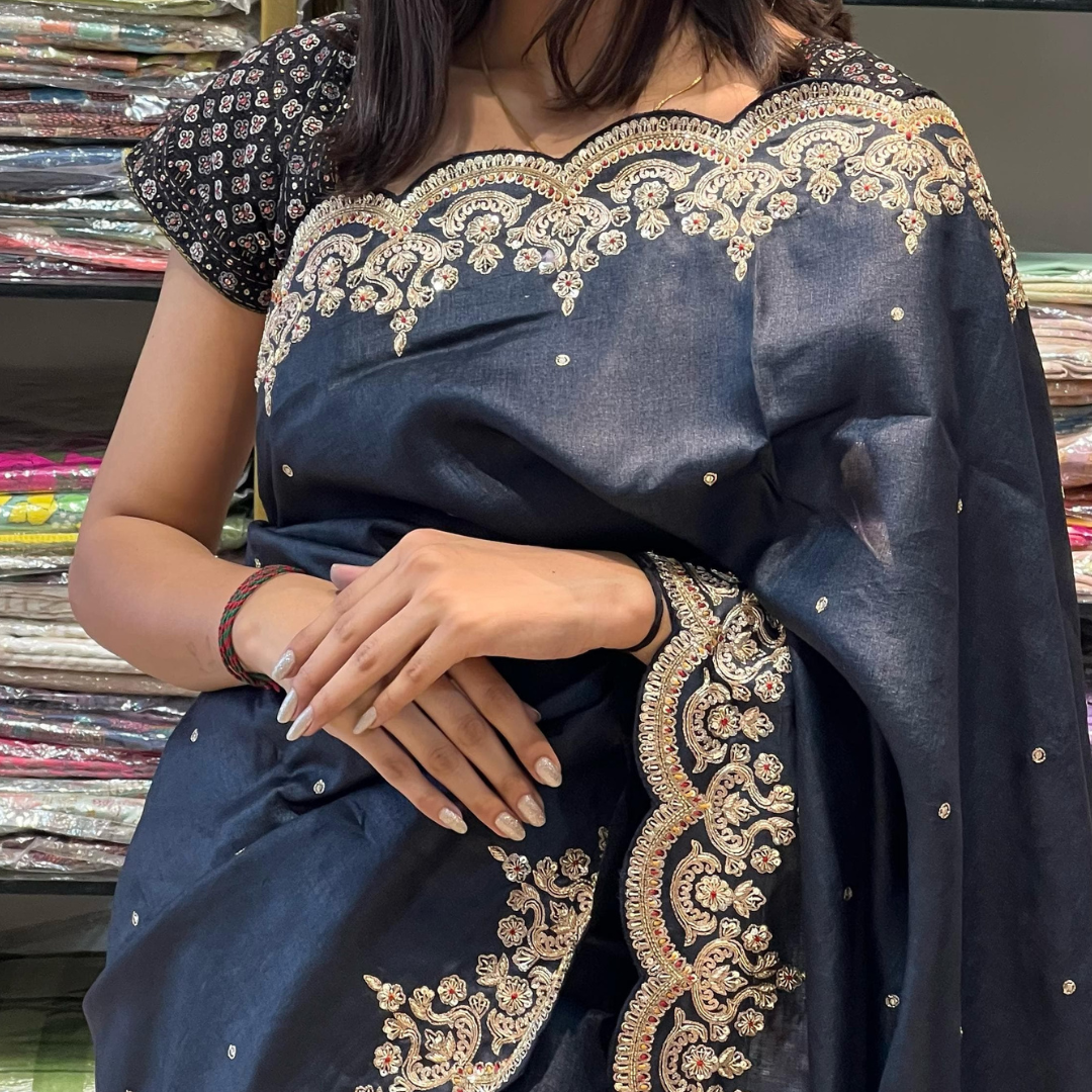 Pure Tussur heavy zardozi work saree