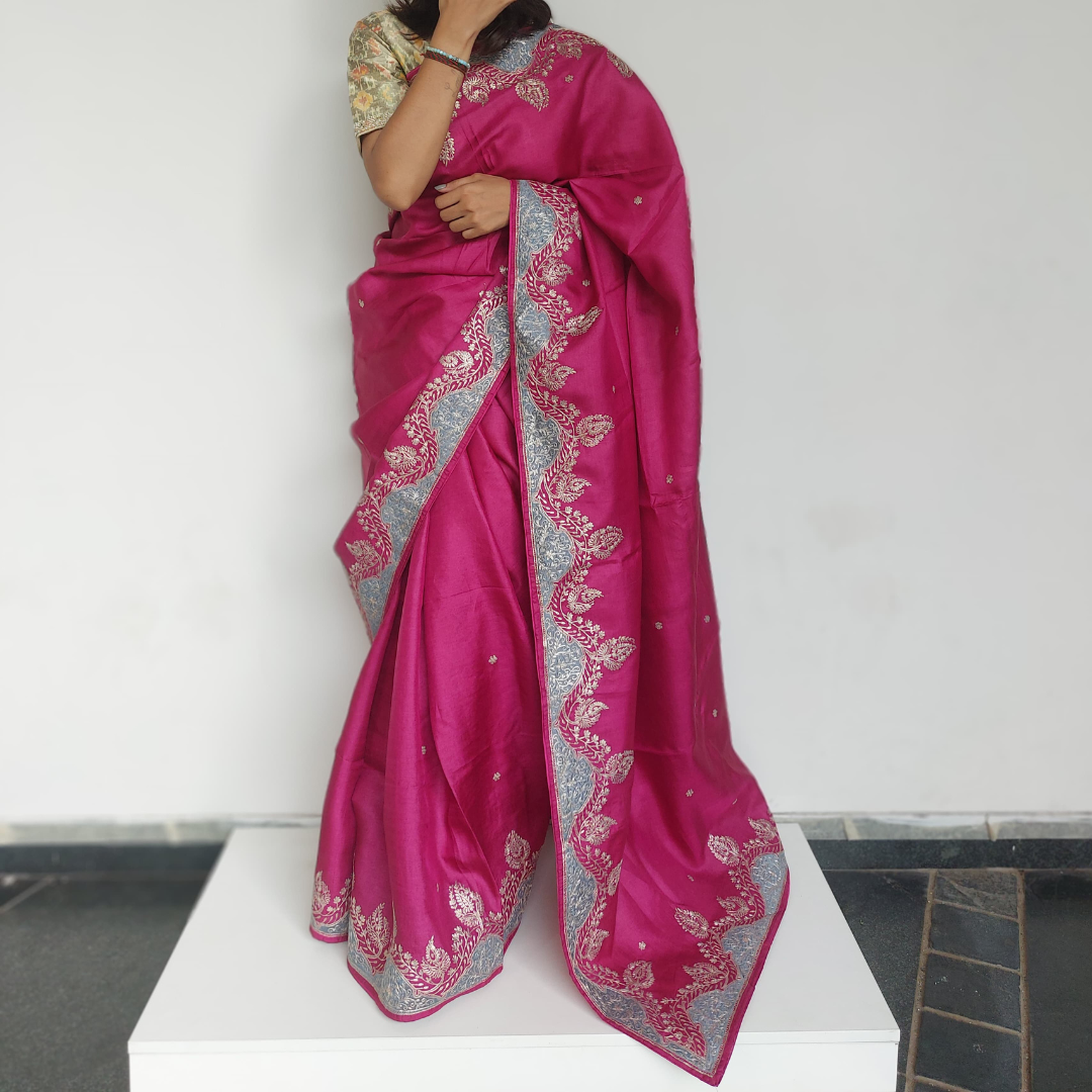 Pure tussur pita work saree