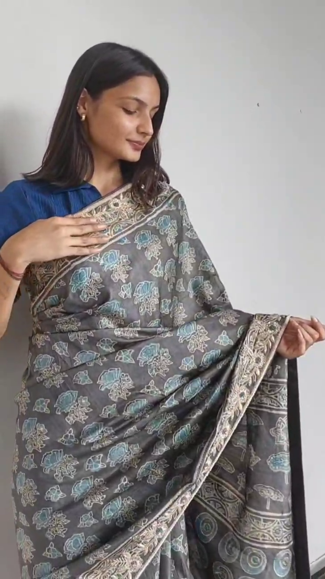 Tussur silk ajrakh zardozi work saree