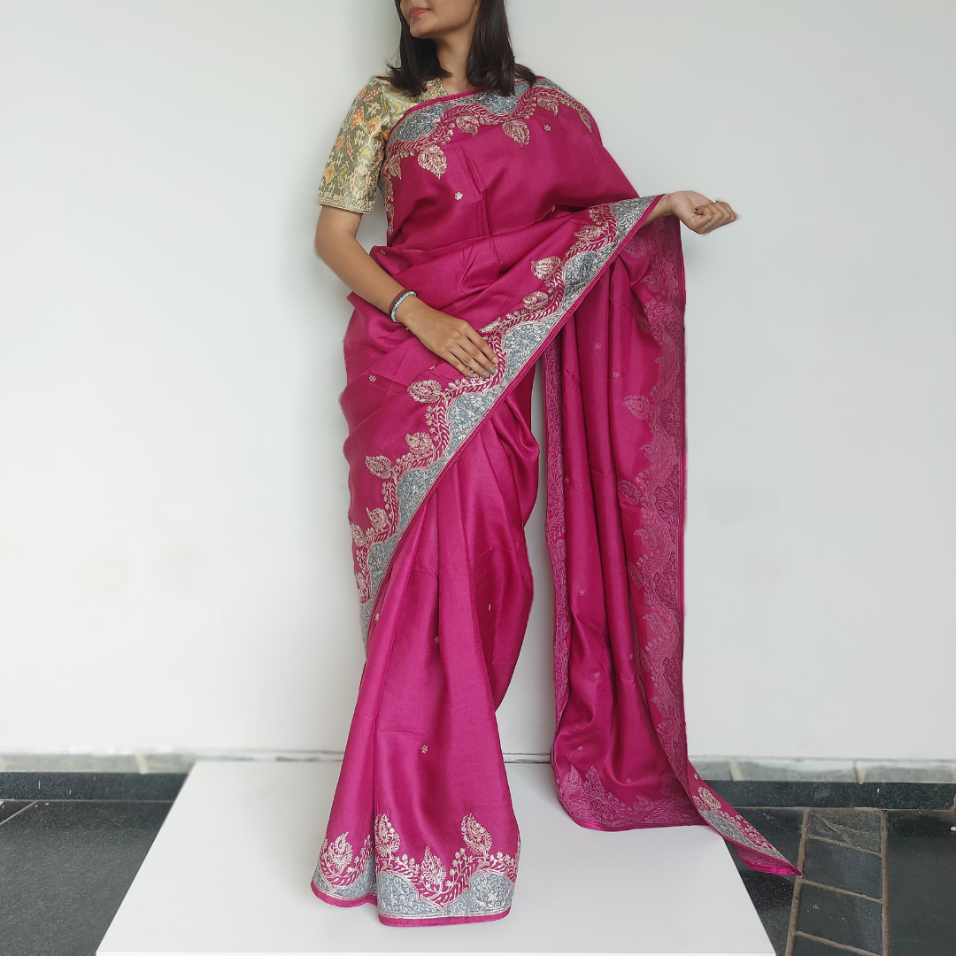 Pure tussur pita work saree