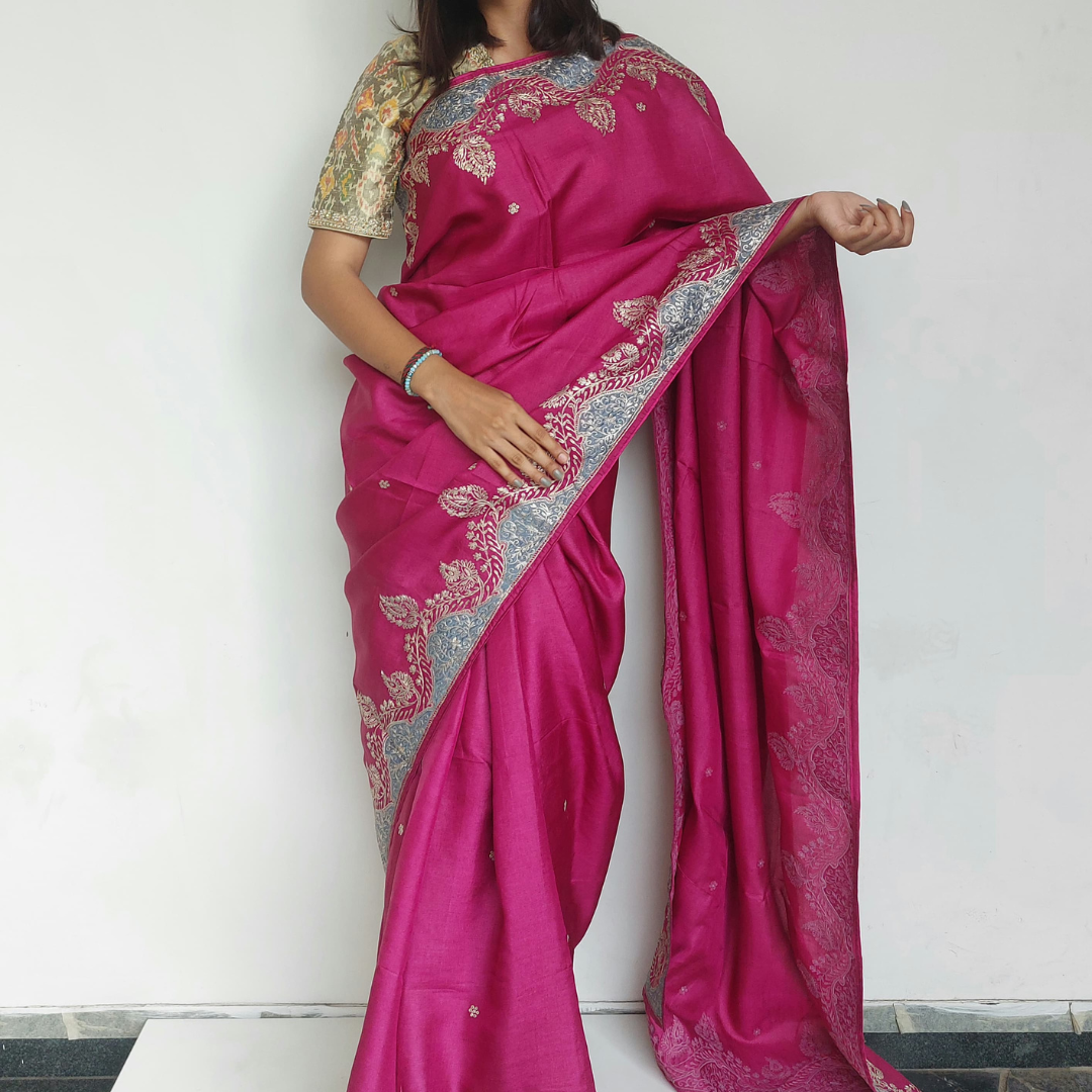 Pure tussur pita work saree