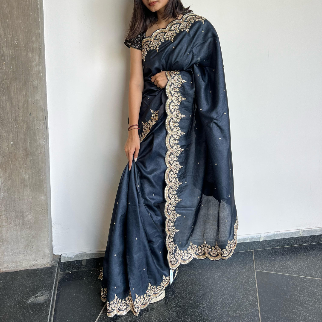 Pure Tussur heavy zardozi work saree