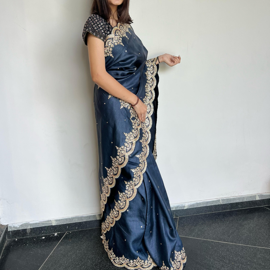 Pure Tussur heavy zardozi work saree