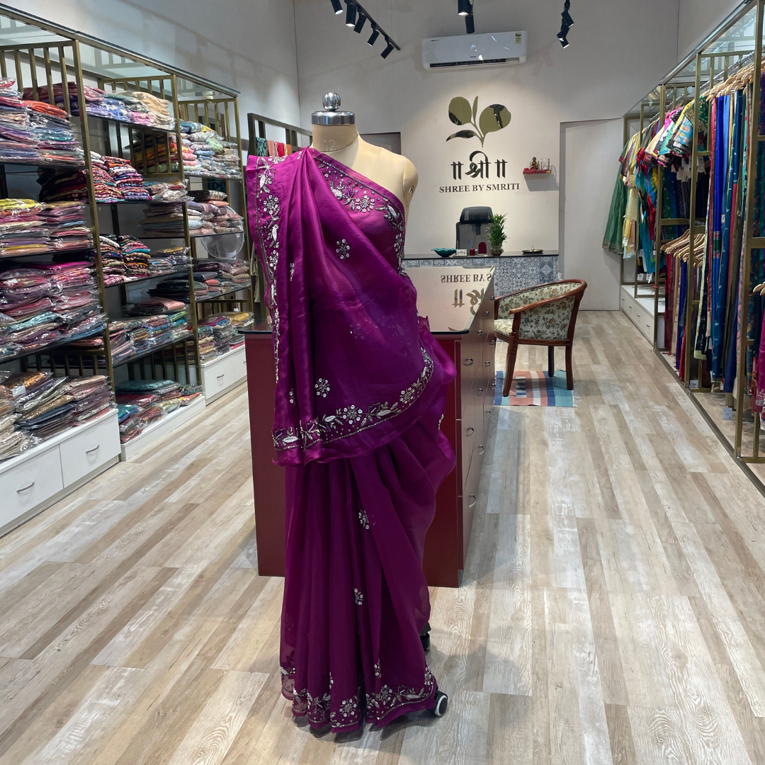 Organza saree with hand work (P)