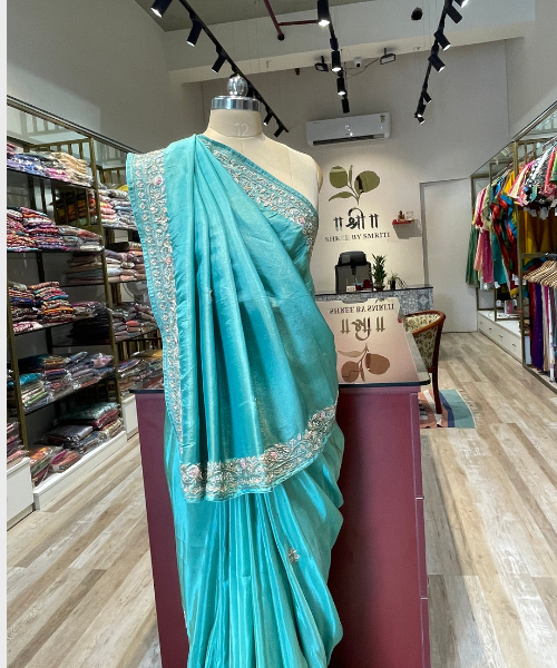 Pure tissue silk zardosi  work saree