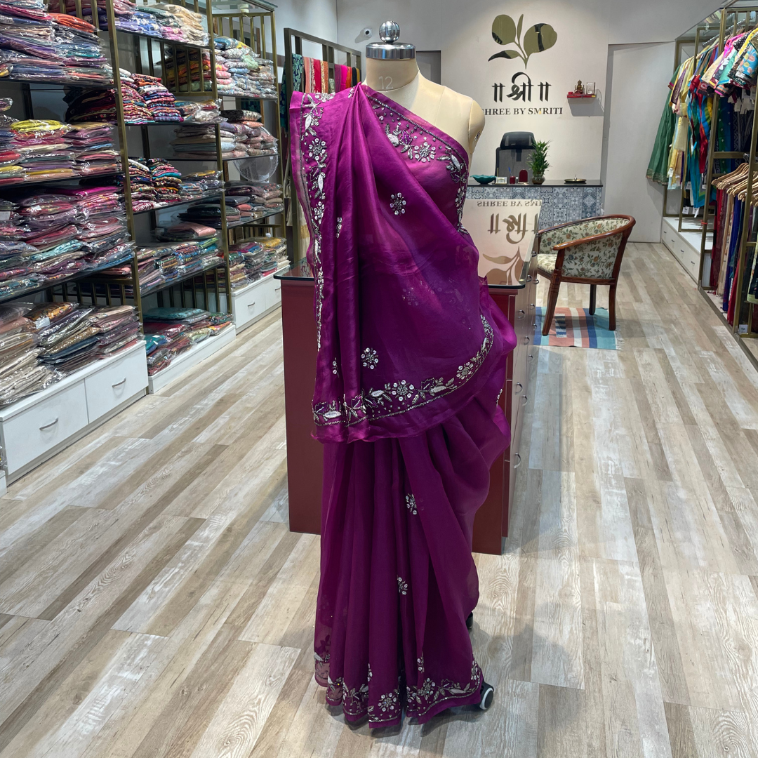 Organza saree with hand work (P)