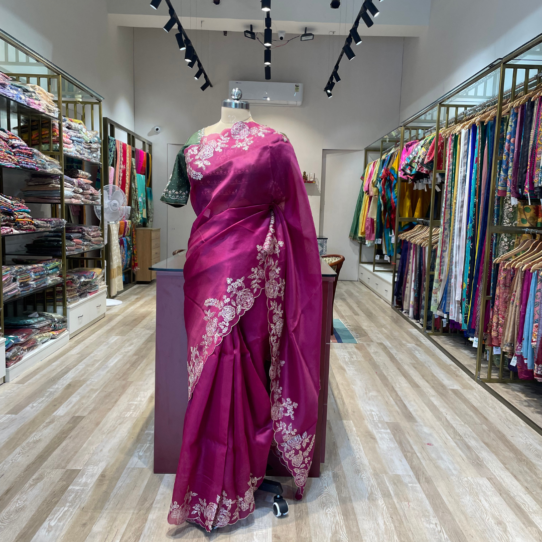 Organza saree pita work