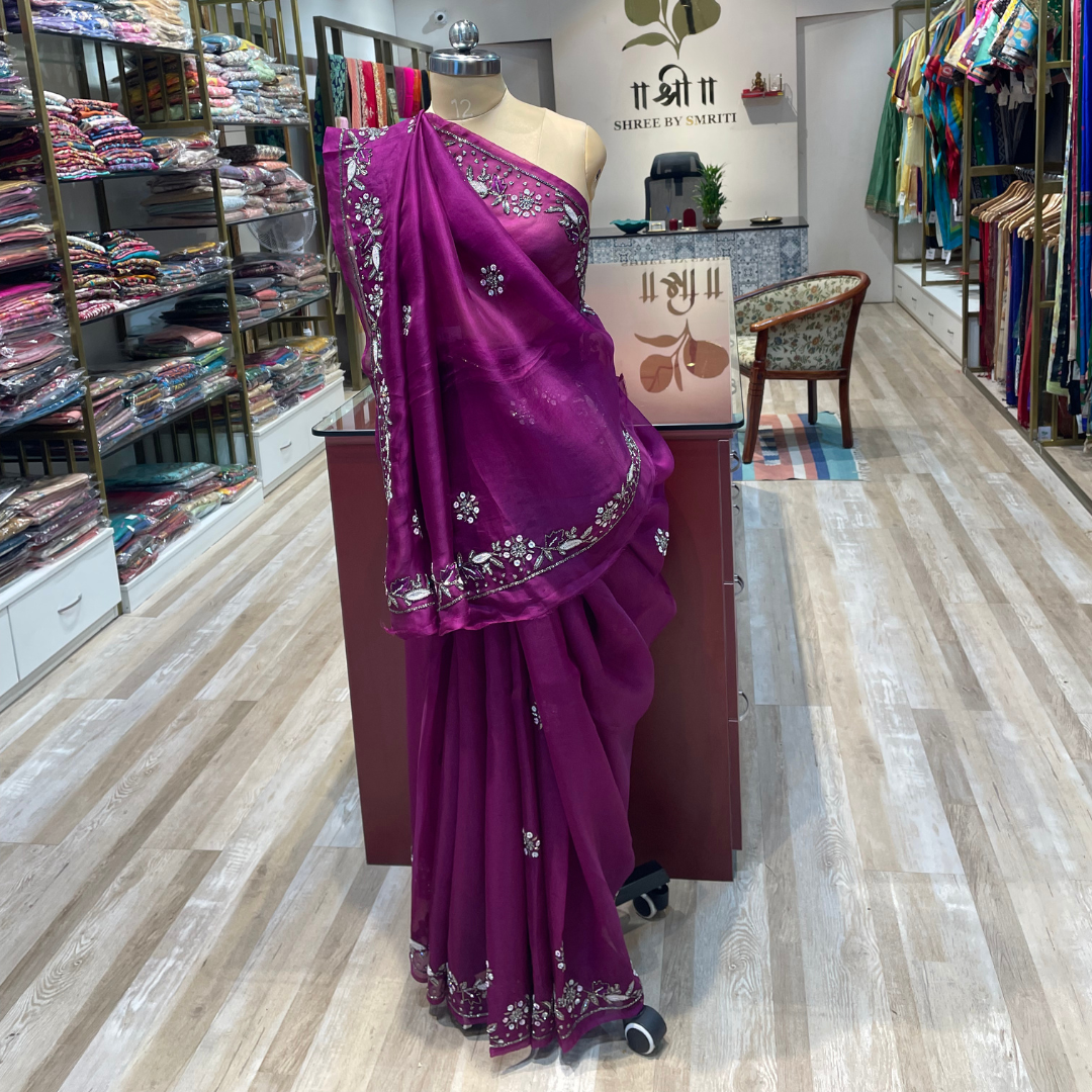 Organza saree with hand work (P)