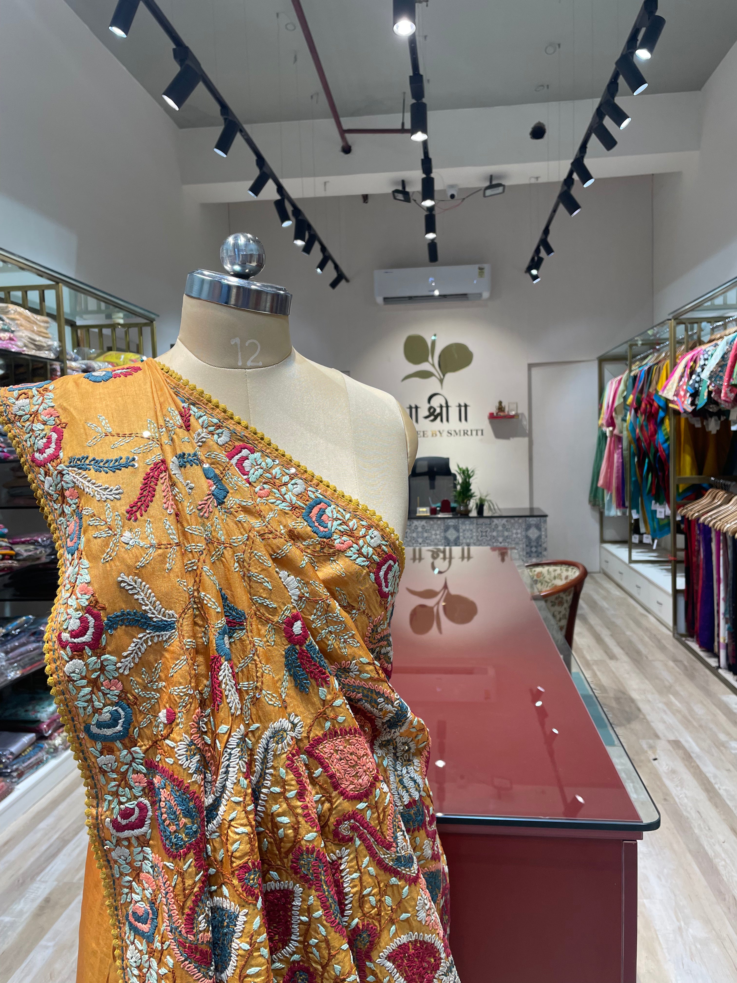 Pure tussar silk Kantha saree with parsi work (Y)