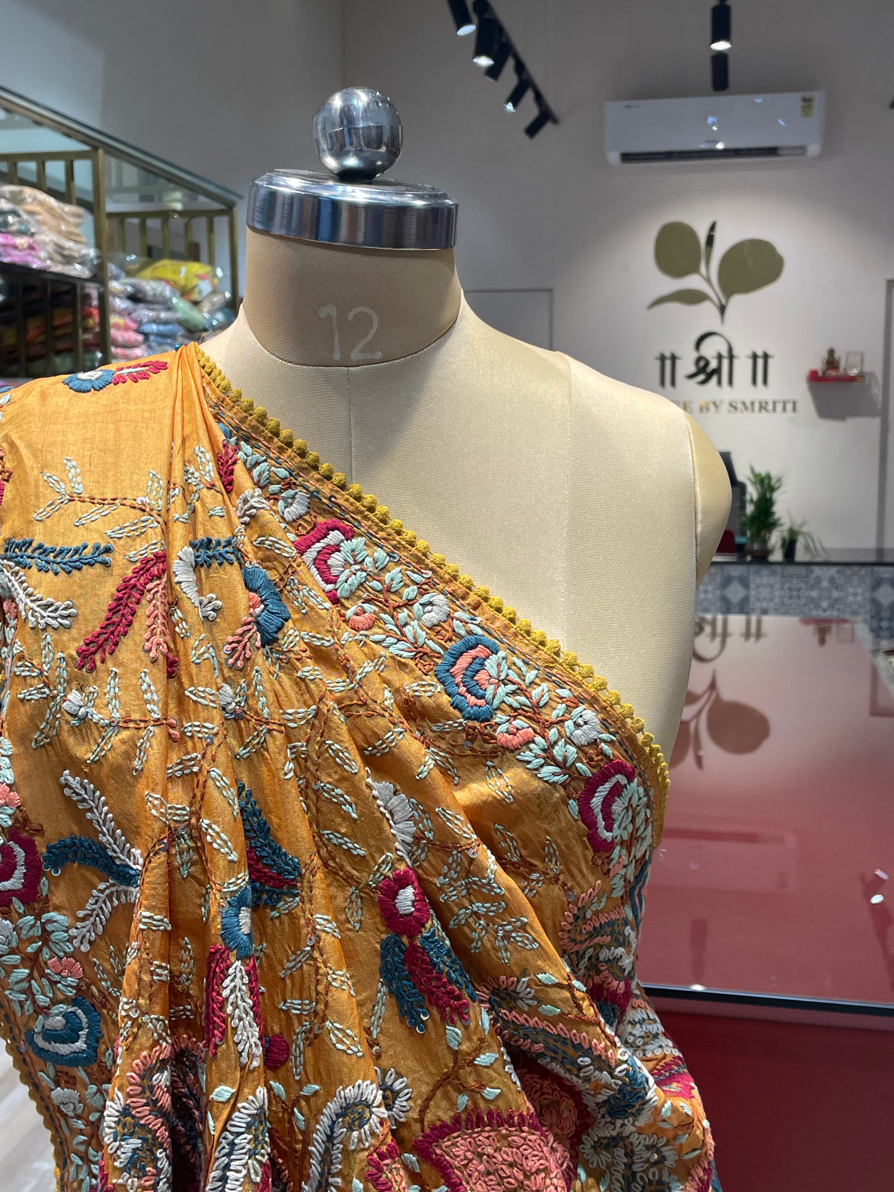 Pure tussar silk Kantha saree with parsi work (Y)