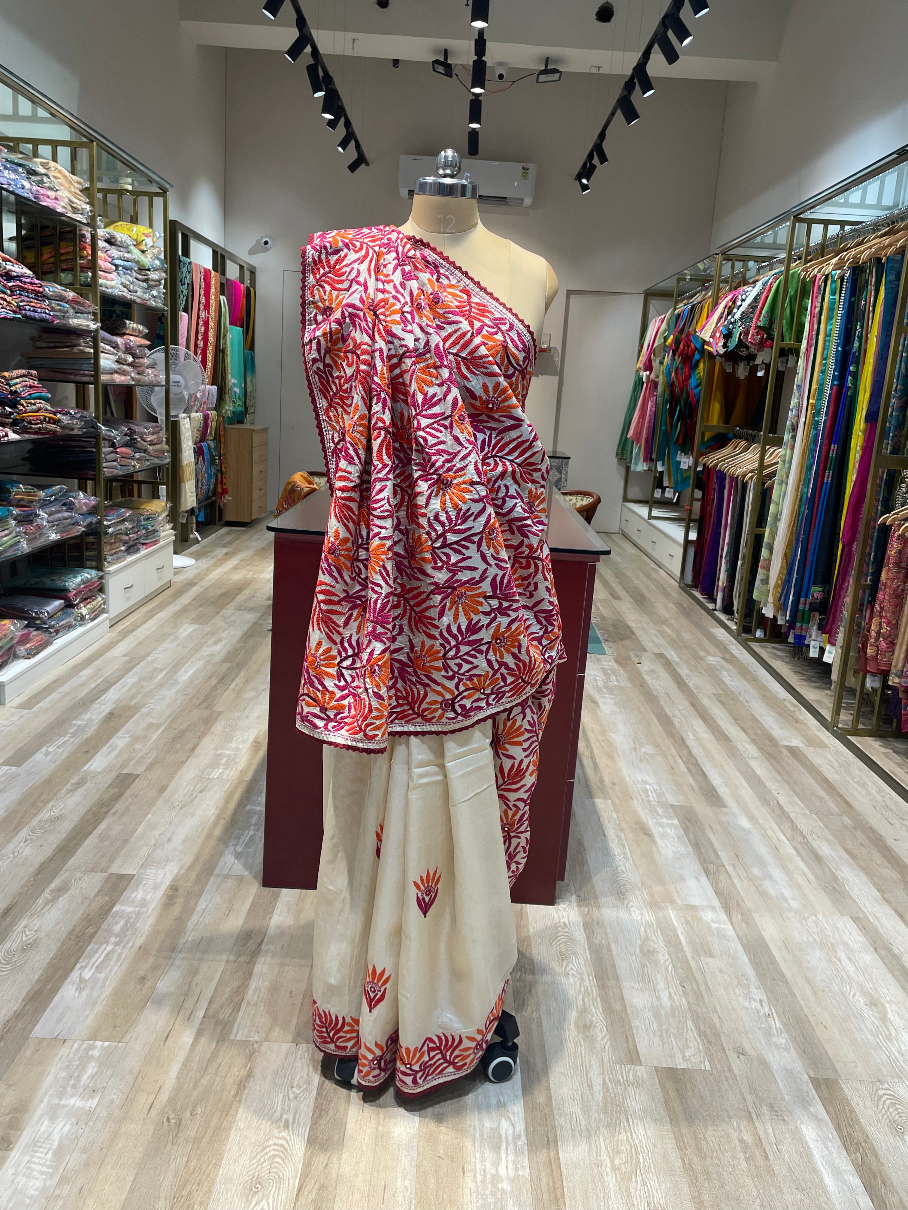 Pure tussur silk kathiyawadi hand work