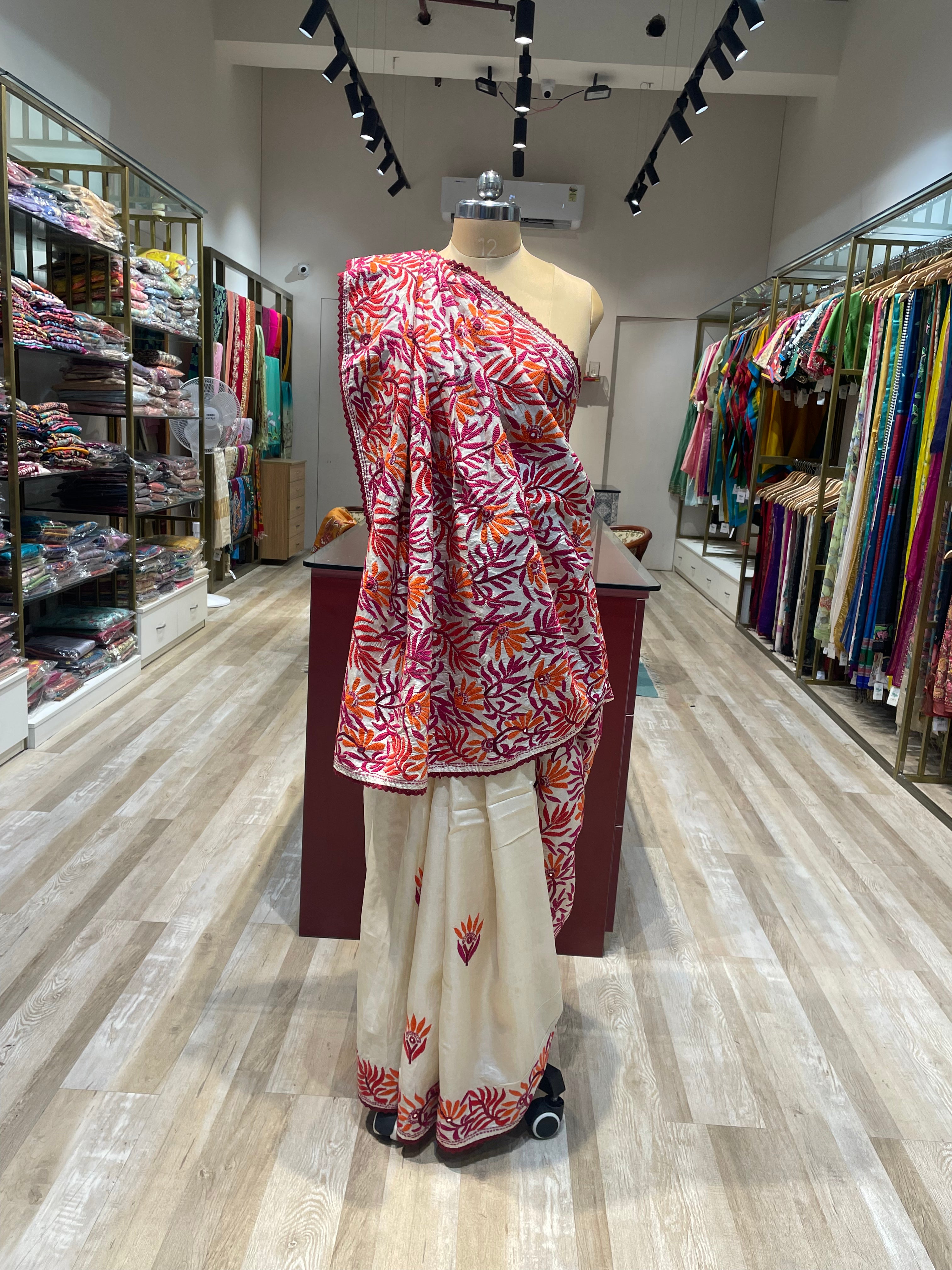 Pure tussur silk kathiyawadi hand work