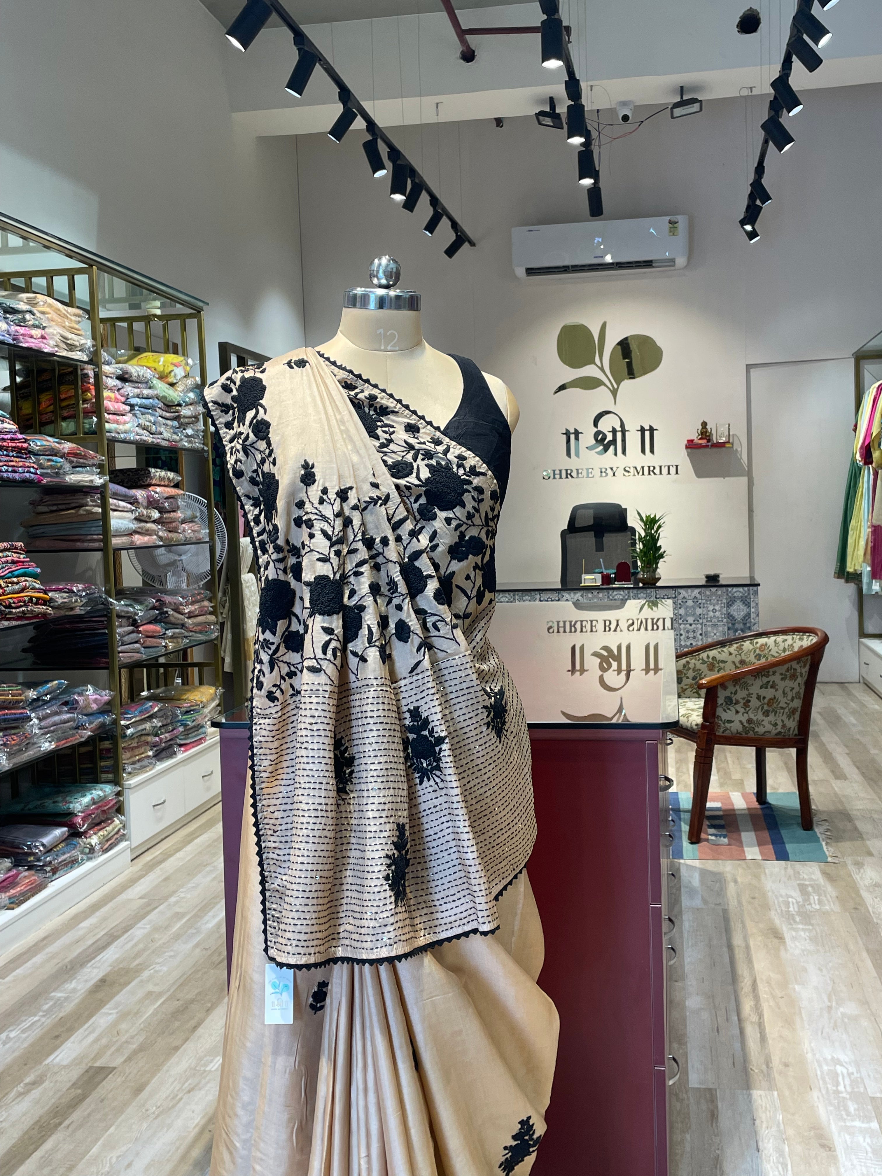 Pure tussar silk with thread work