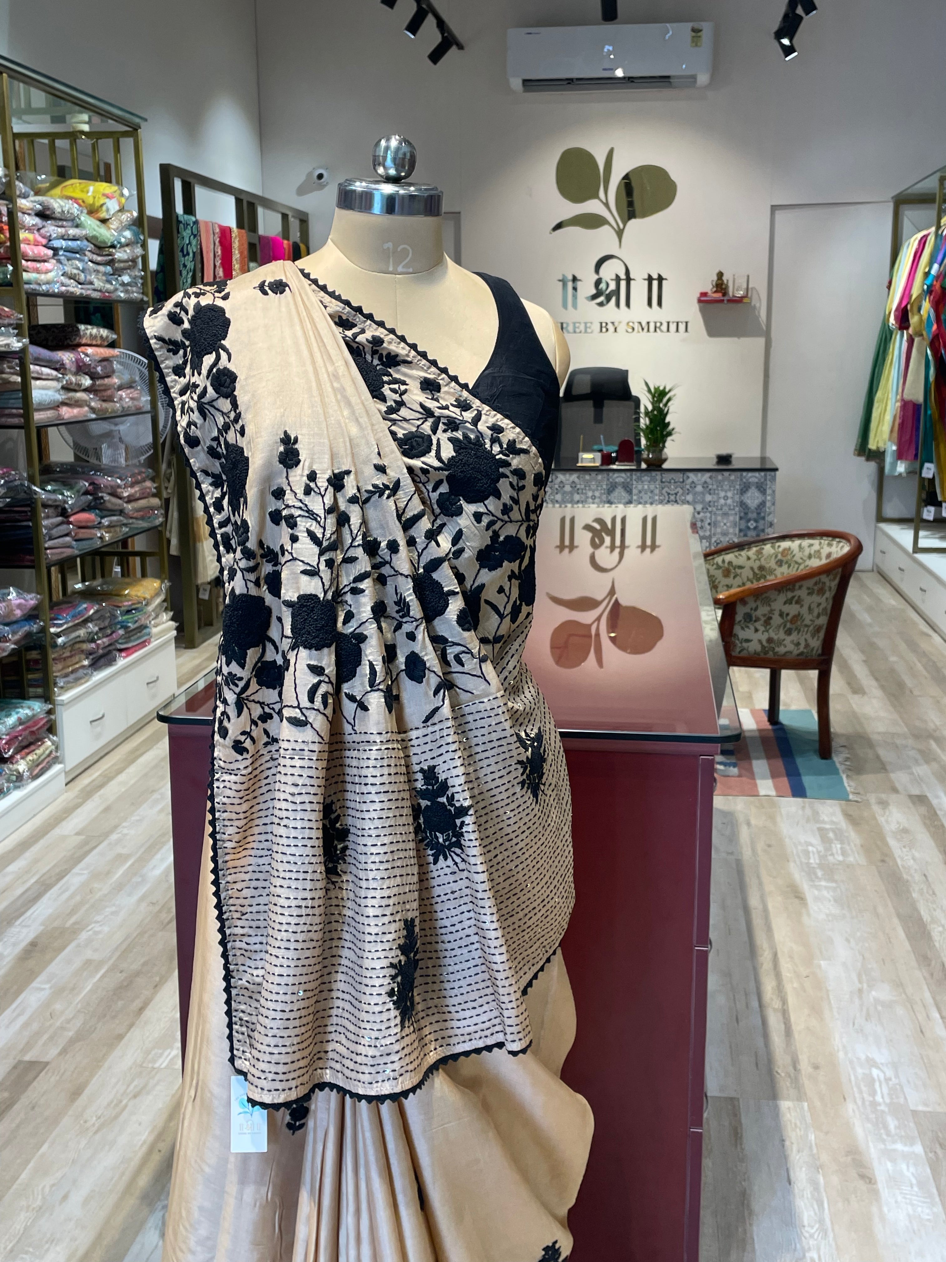 Pure tussar silk with thread work