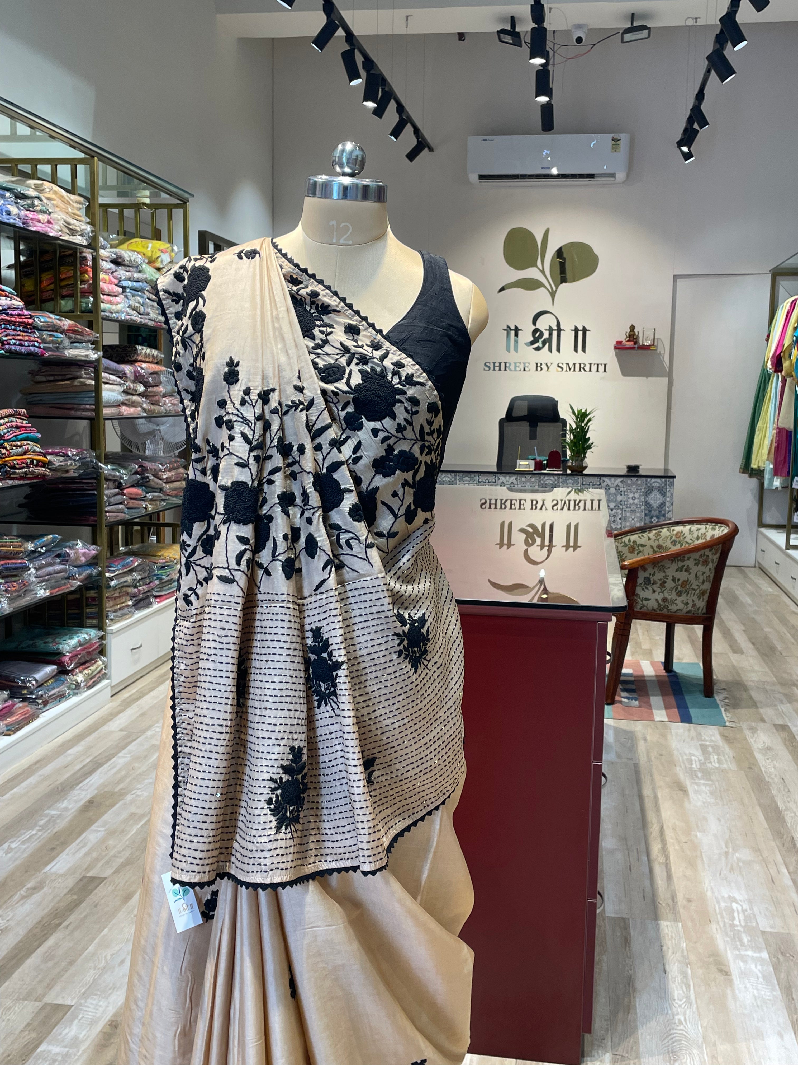 Pure tussar silk with thread work