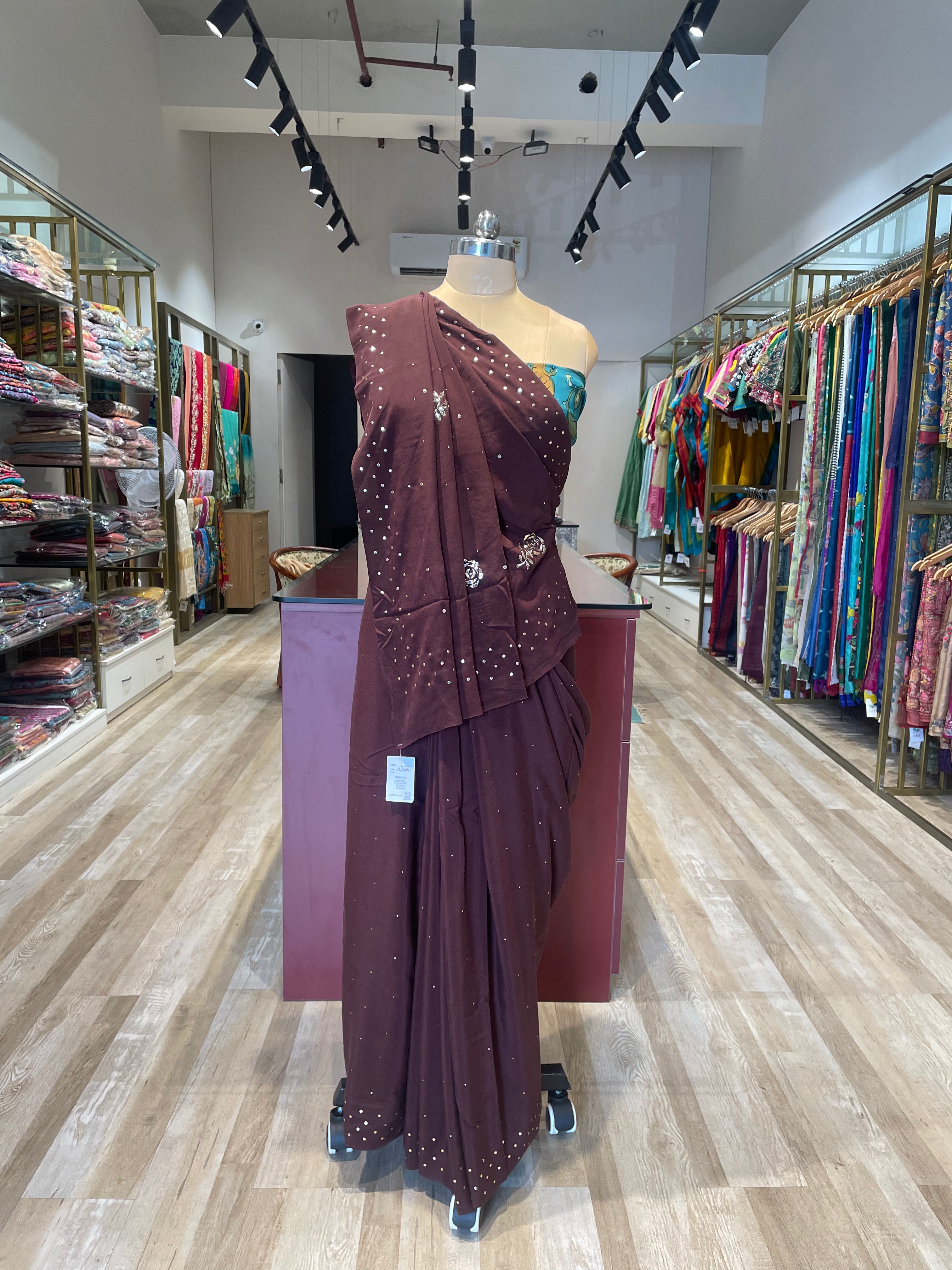 Pure creap Mukesh work saree with kalamkari blouse