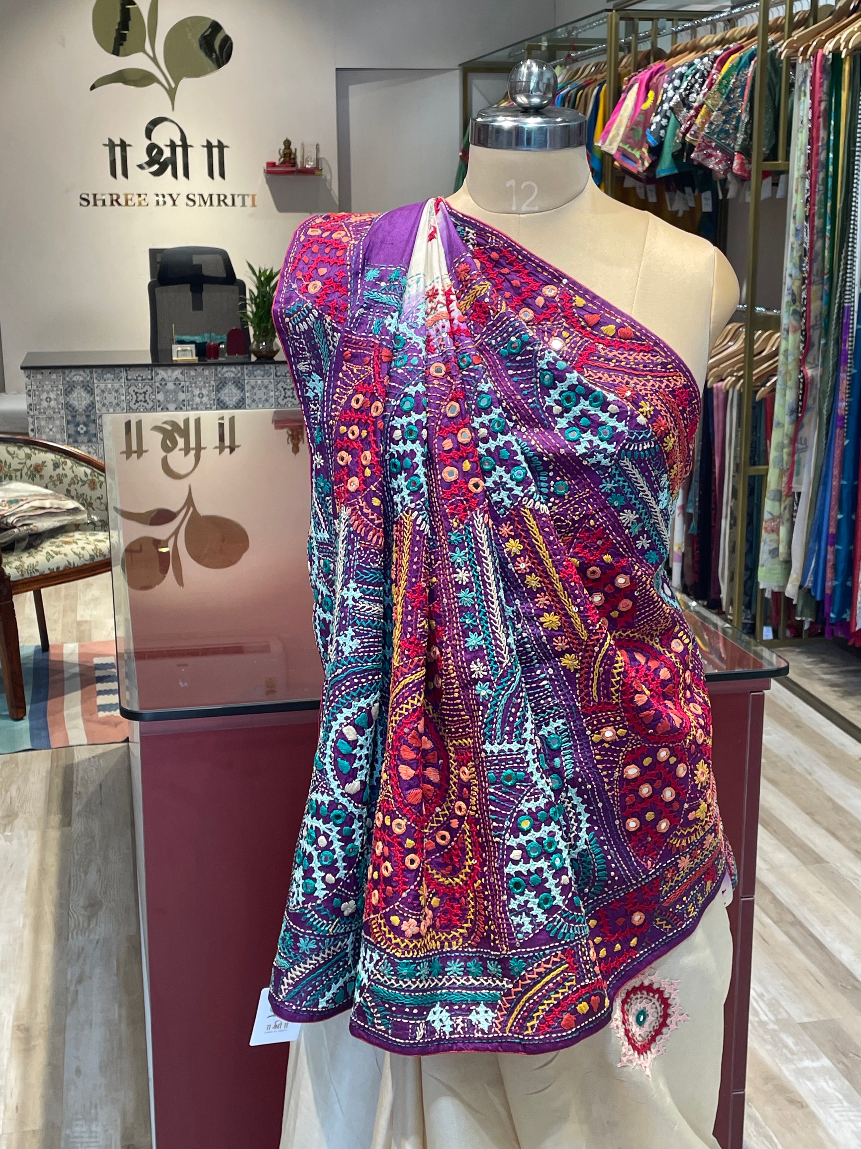 Pure tussur silk , lambani,mirror, gujarati fusion work