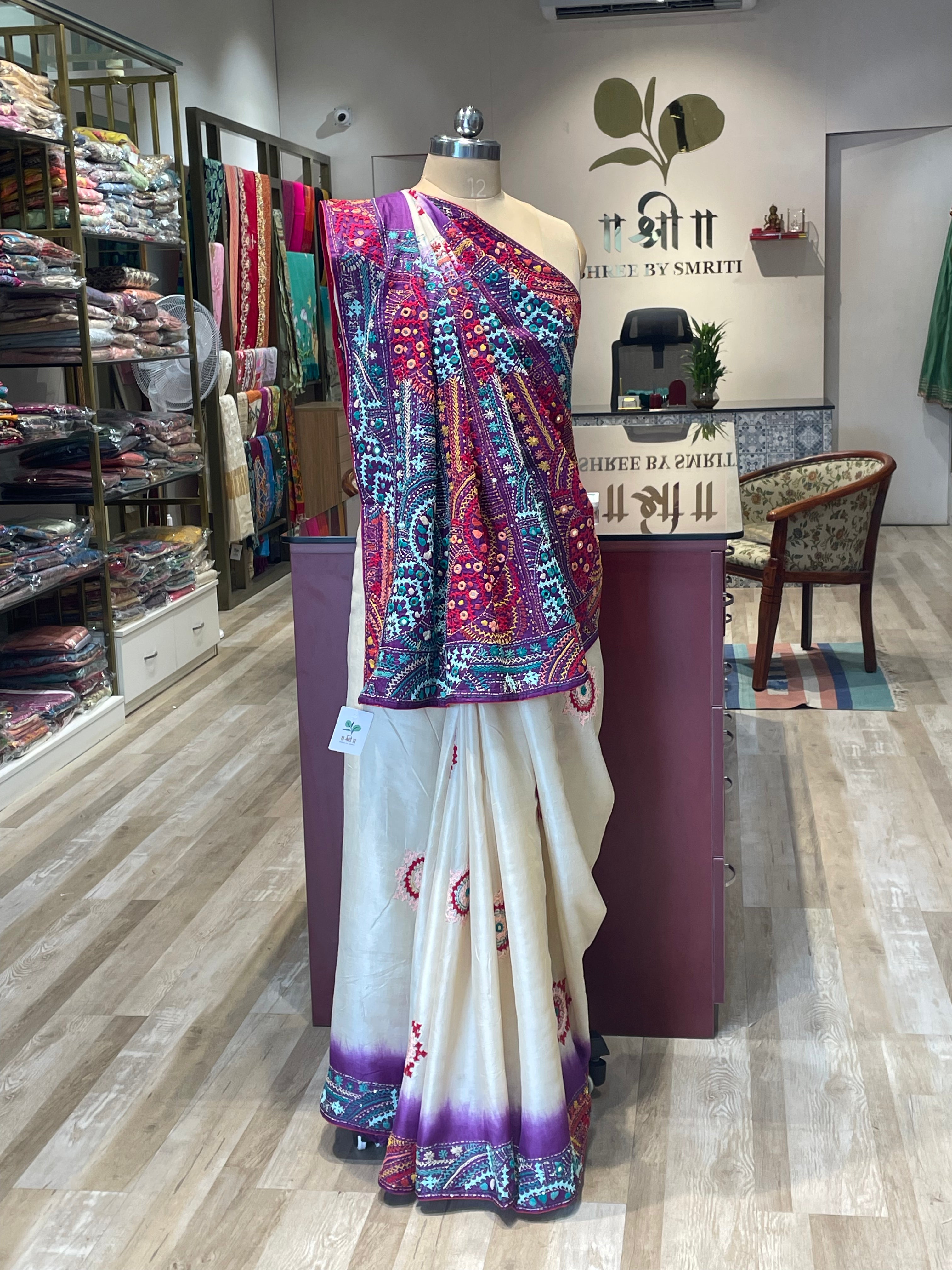 Pure tussur silk , lambani,mirror, gujarati fusion work