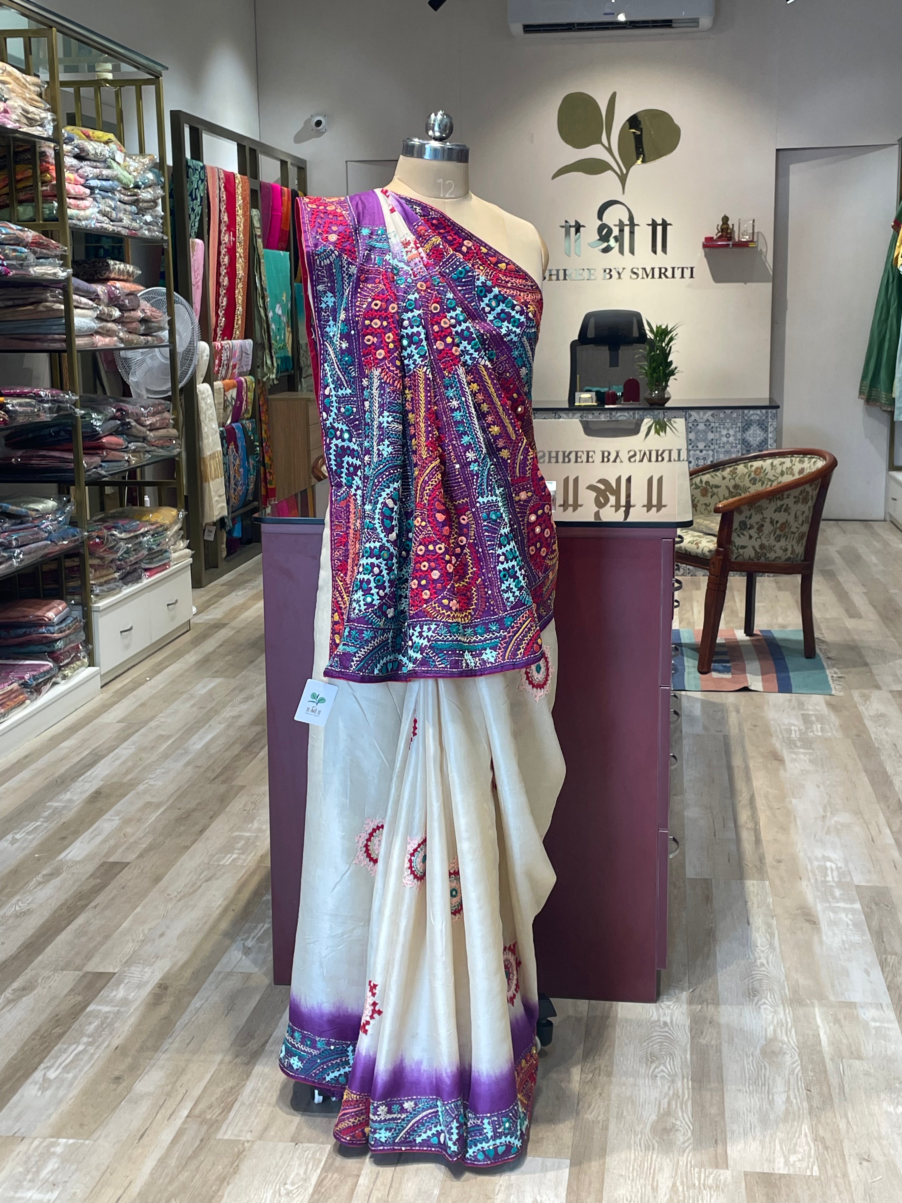 Pure tussur silk , lambani,mirror, gujarati fusion work