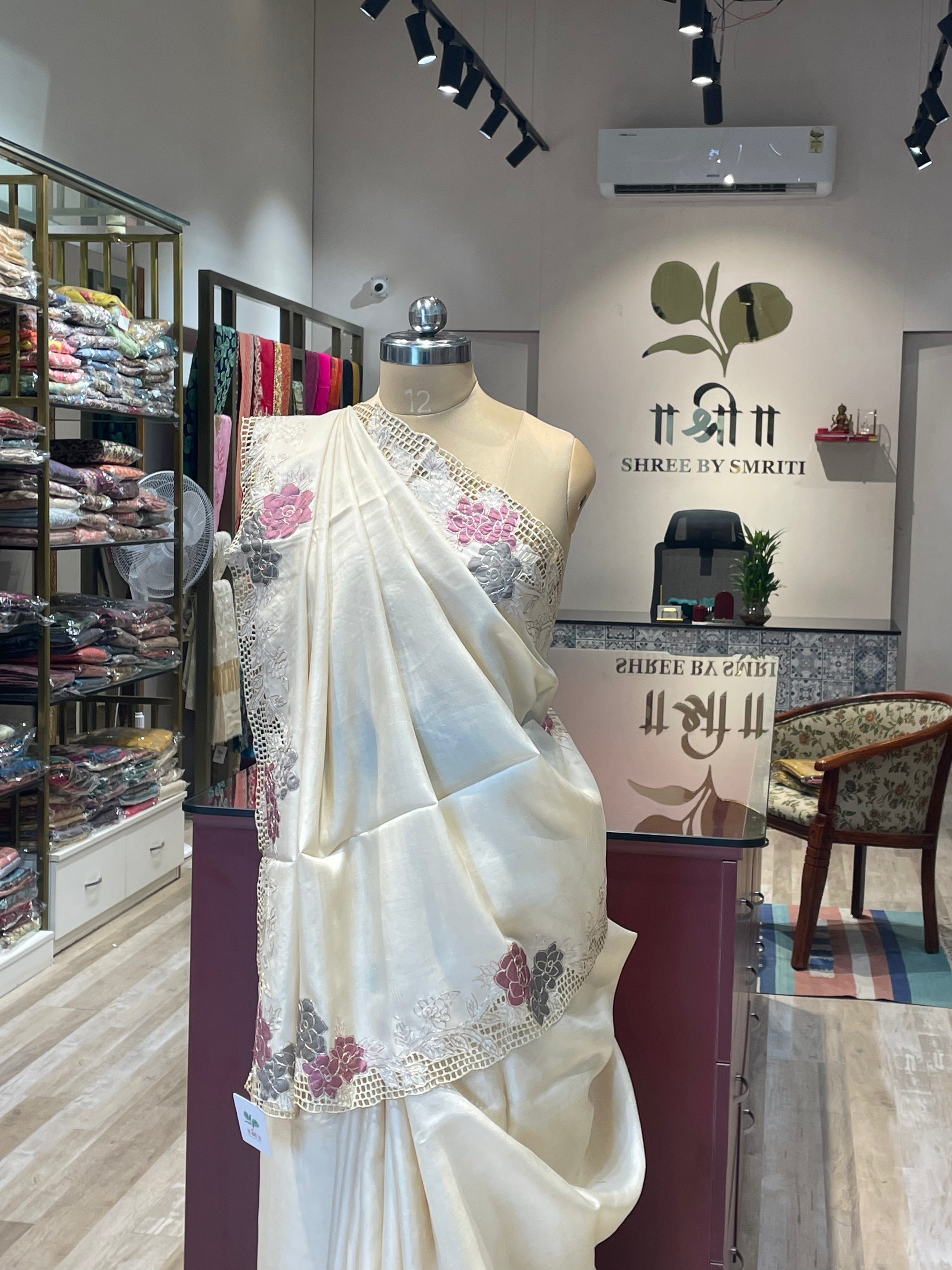 Pure tussar , pita,applique, cutwork saree