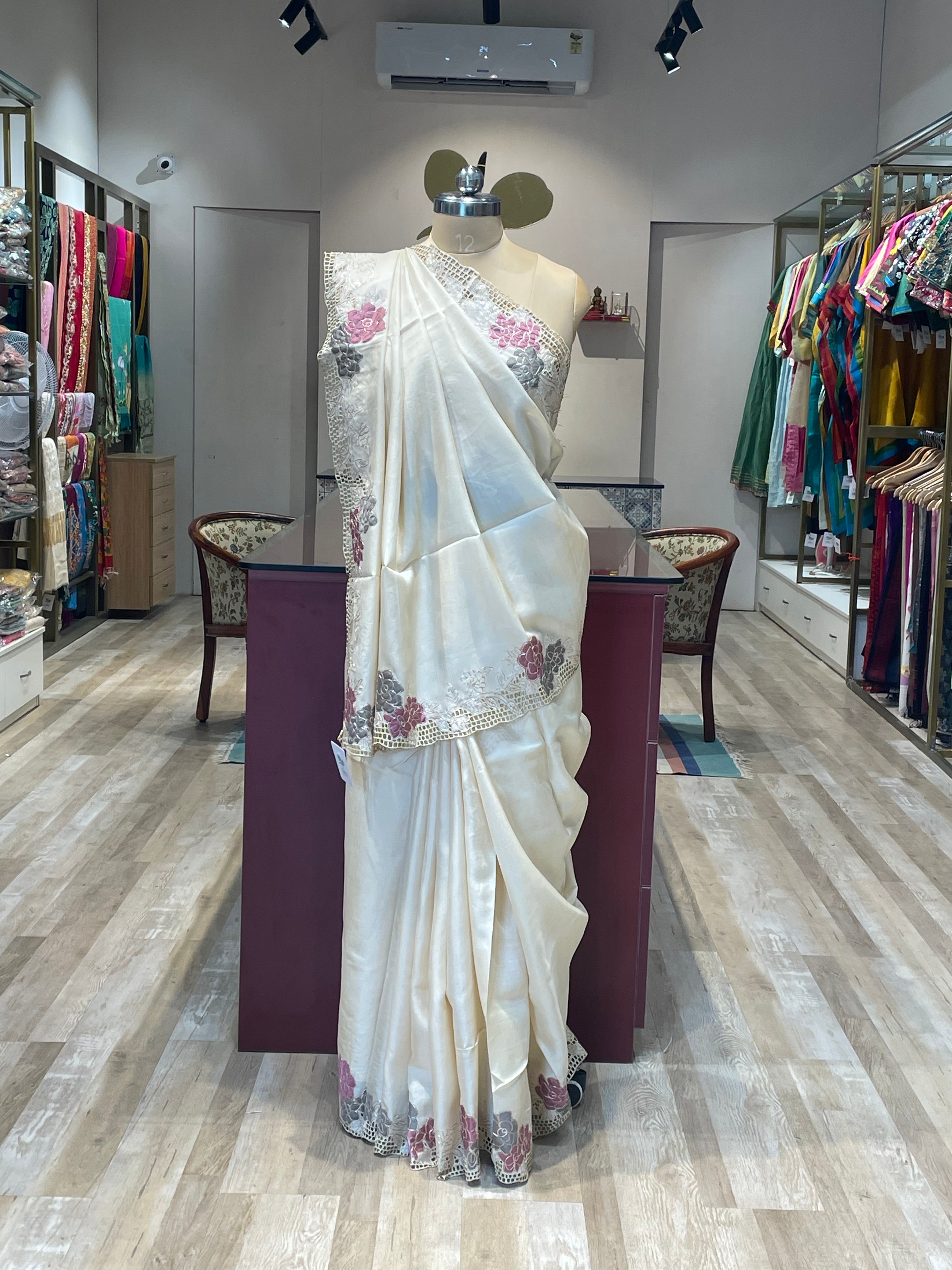 Pure tussar , pita,applique, cutwork saree