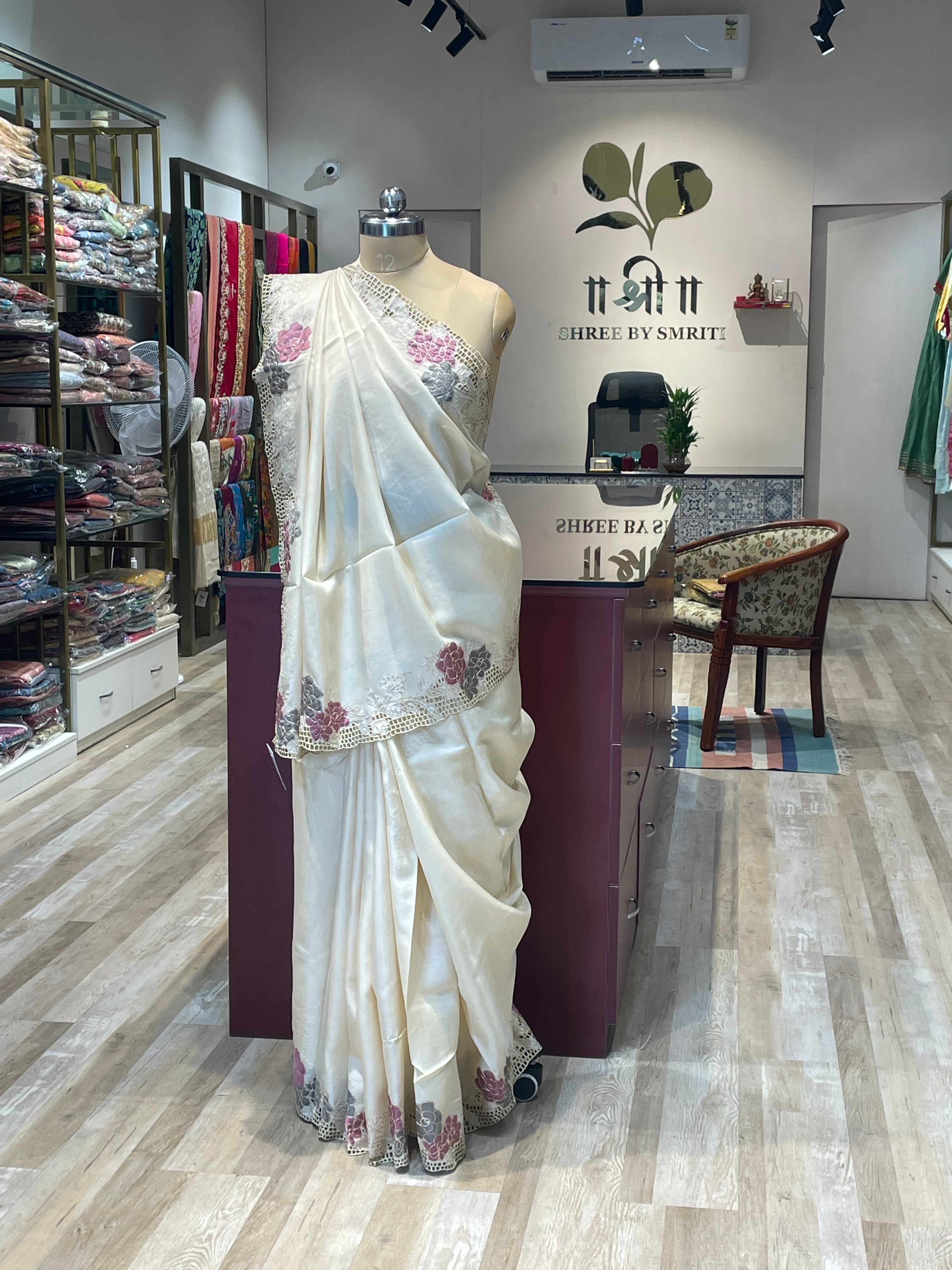 Pure tussar , pita,applique, cutwork saree