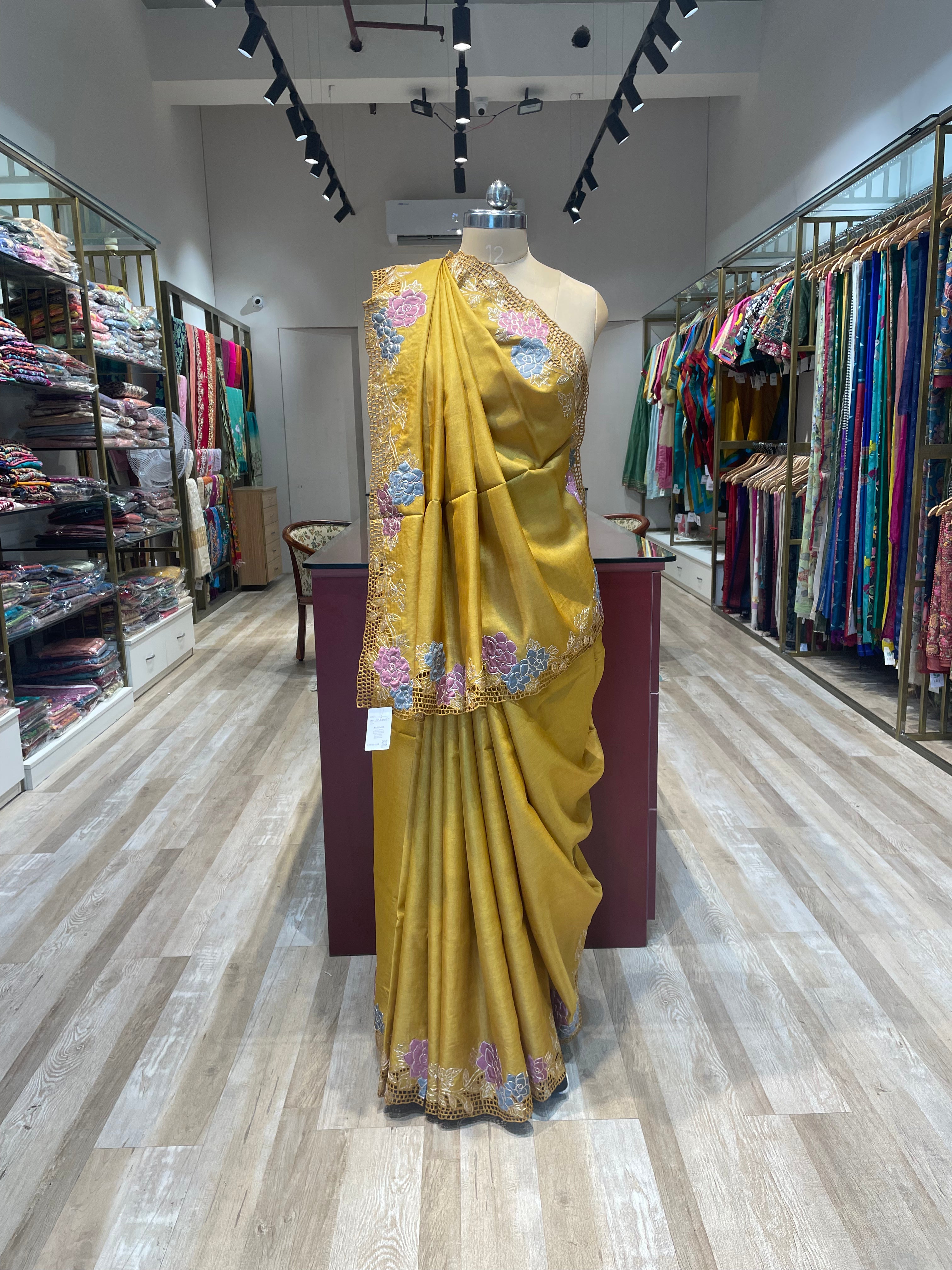 Pure tussar , pita,applique, cutwork saree