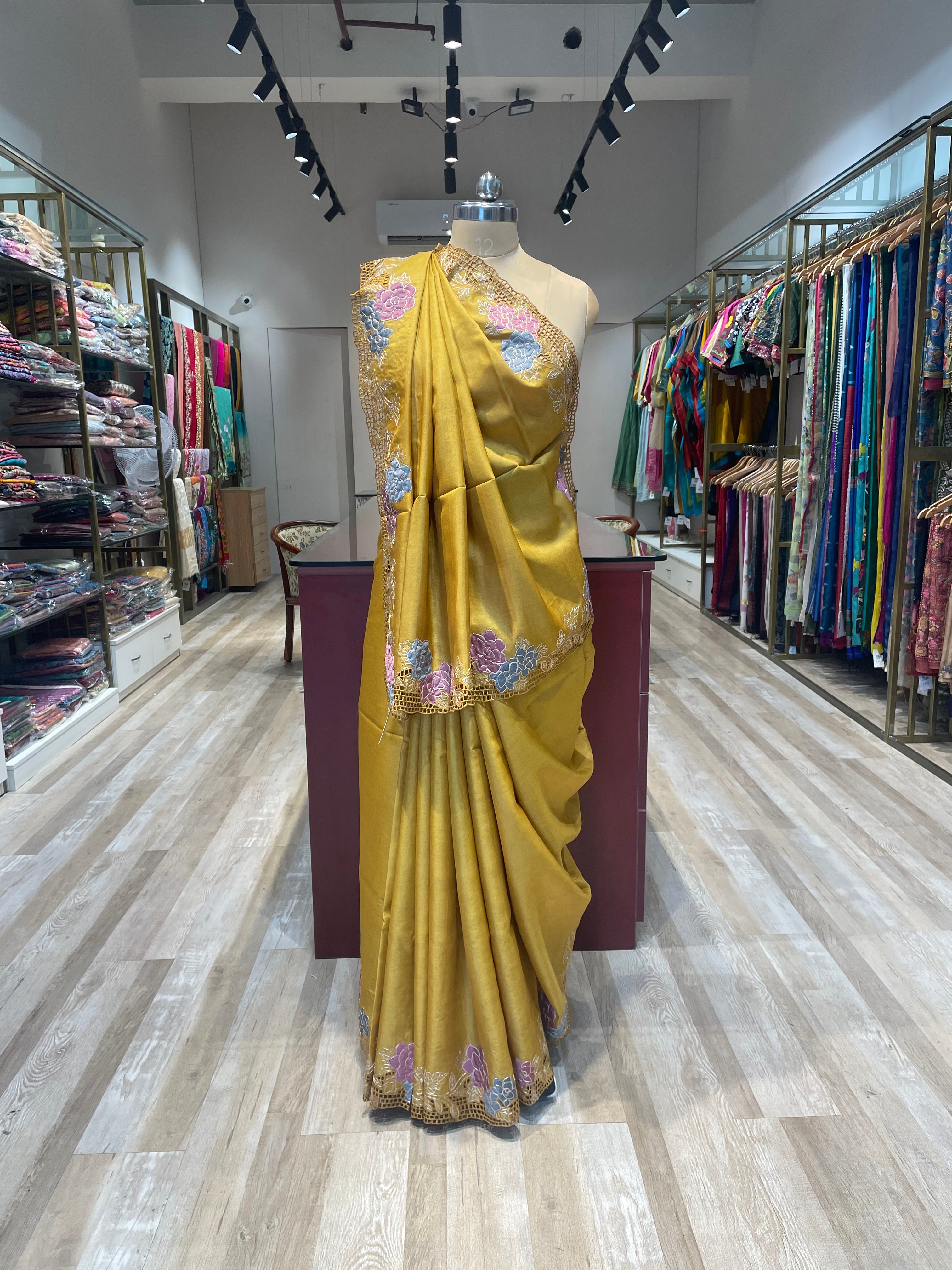 Pure tussar , pita,applique, cutwork saree