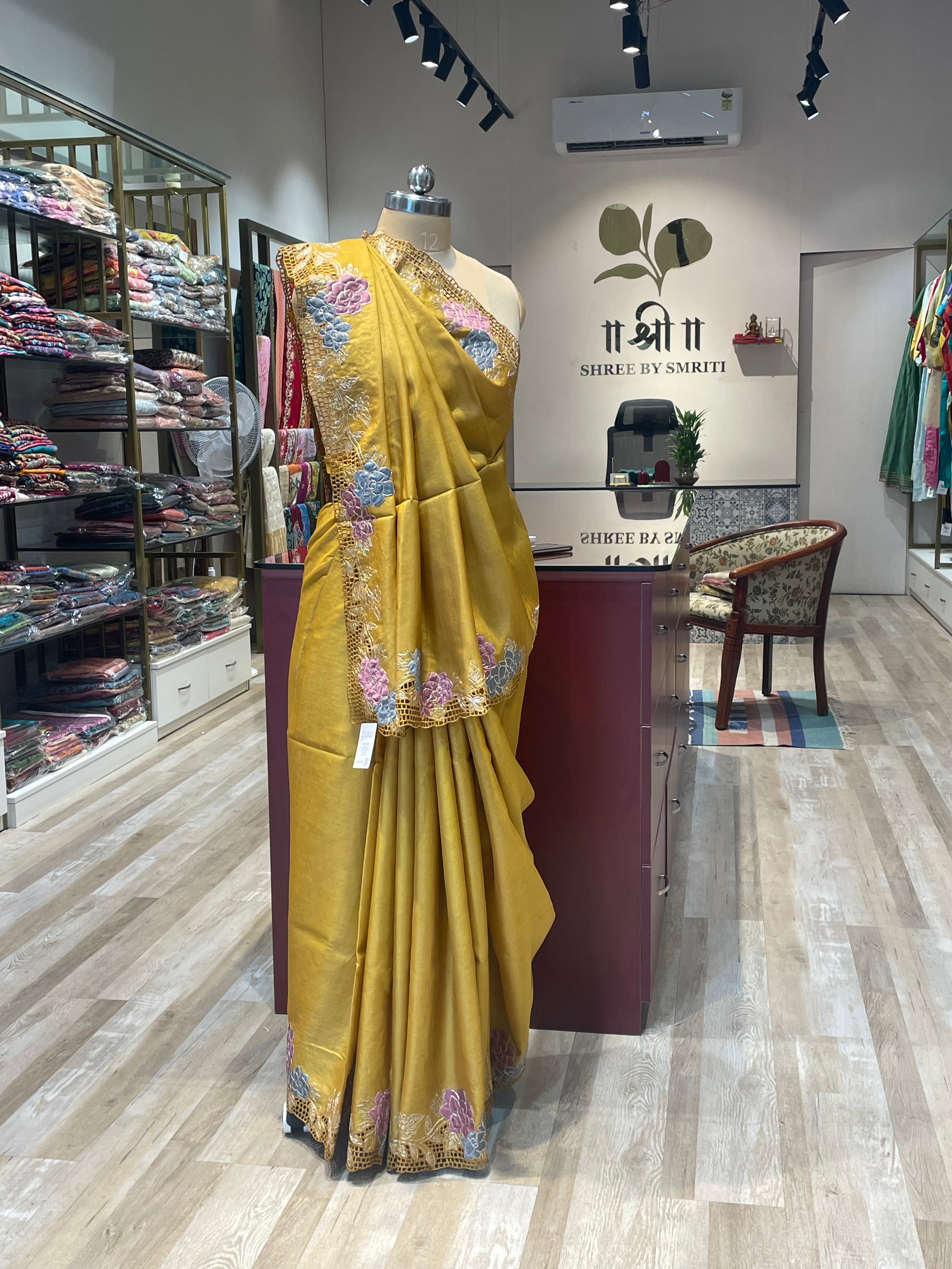 Pure tussar , pita,applique, cutwork saree