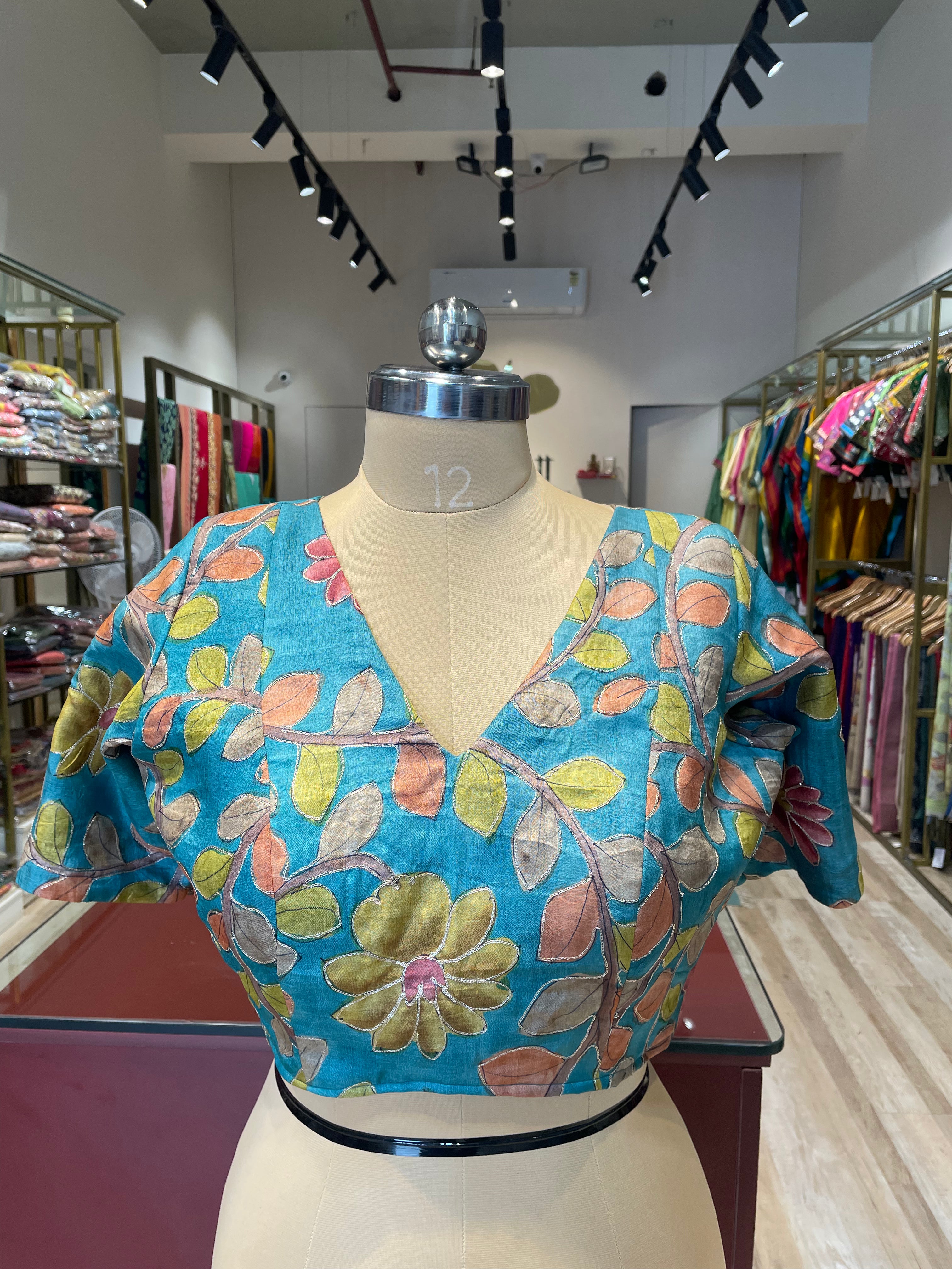 Tussar silk Kalamkari with aari work blouse