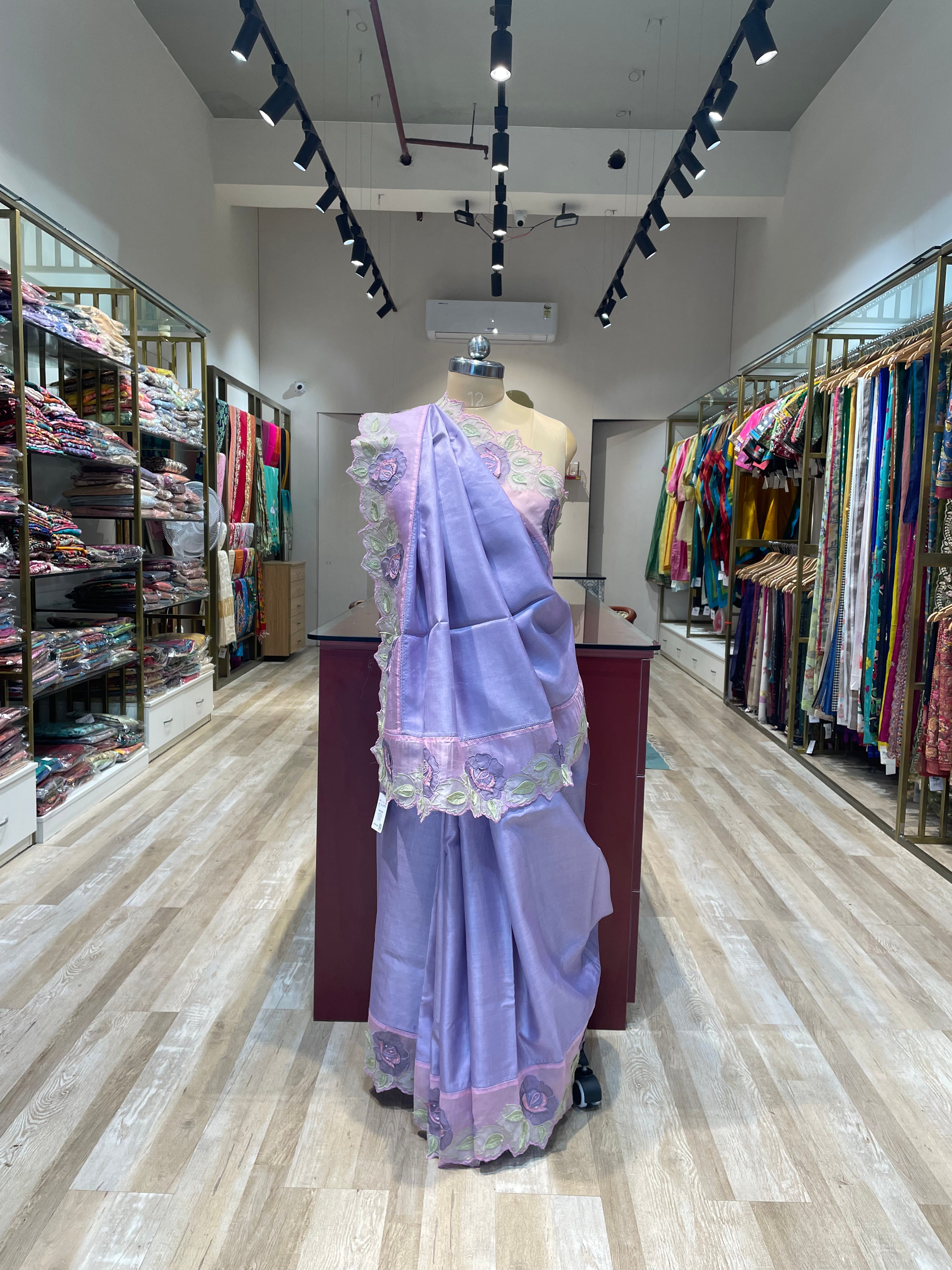 Pure tussar silk saree with applique work (LP)