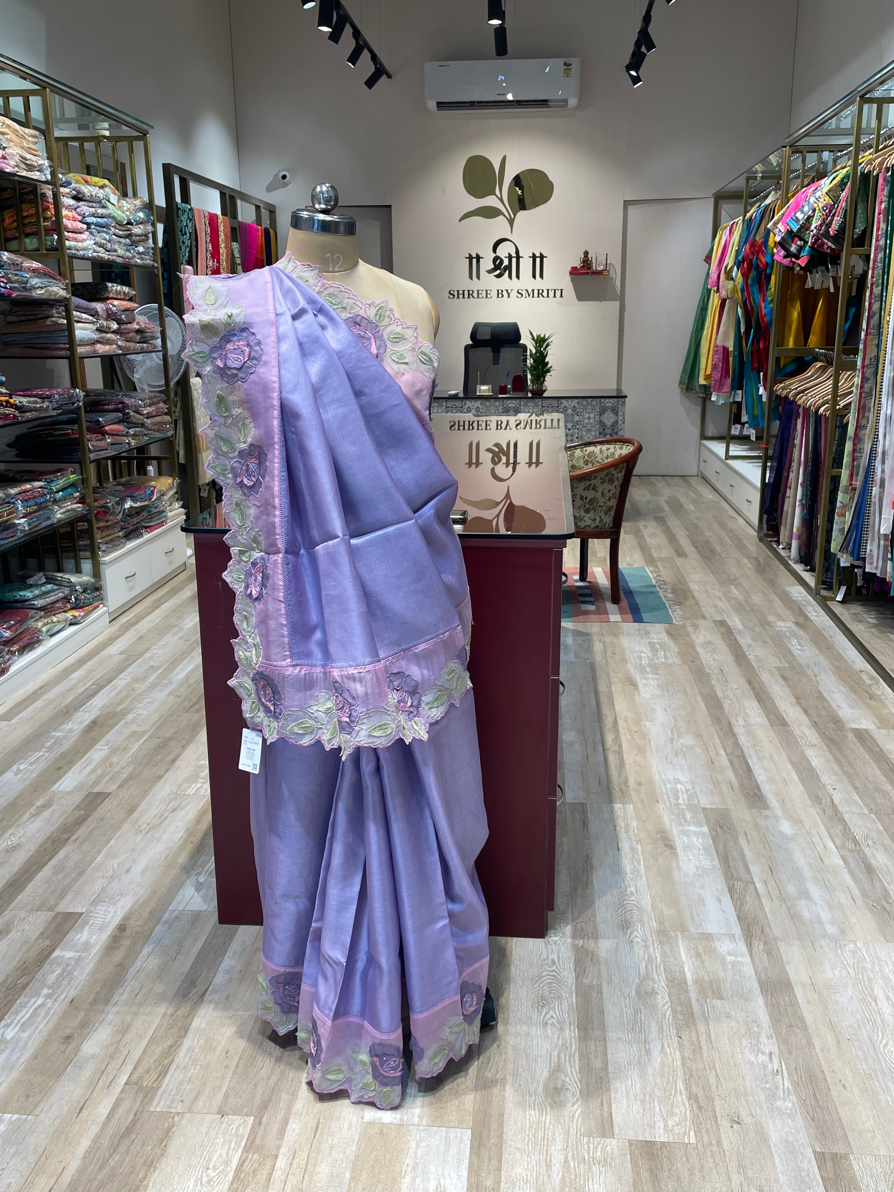 Tussar saree applique work