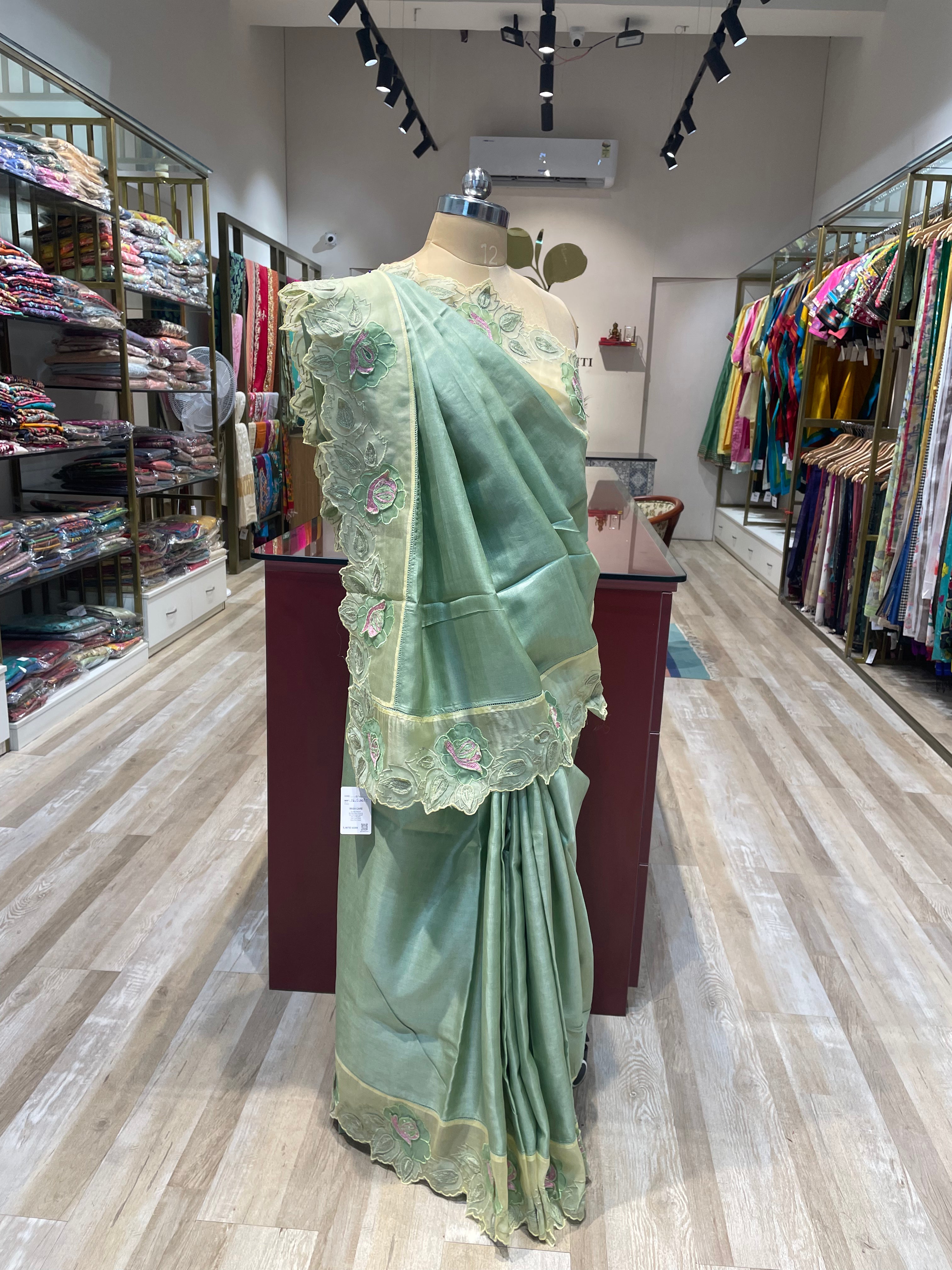 Pure tussar silk saree with applique work (GR)