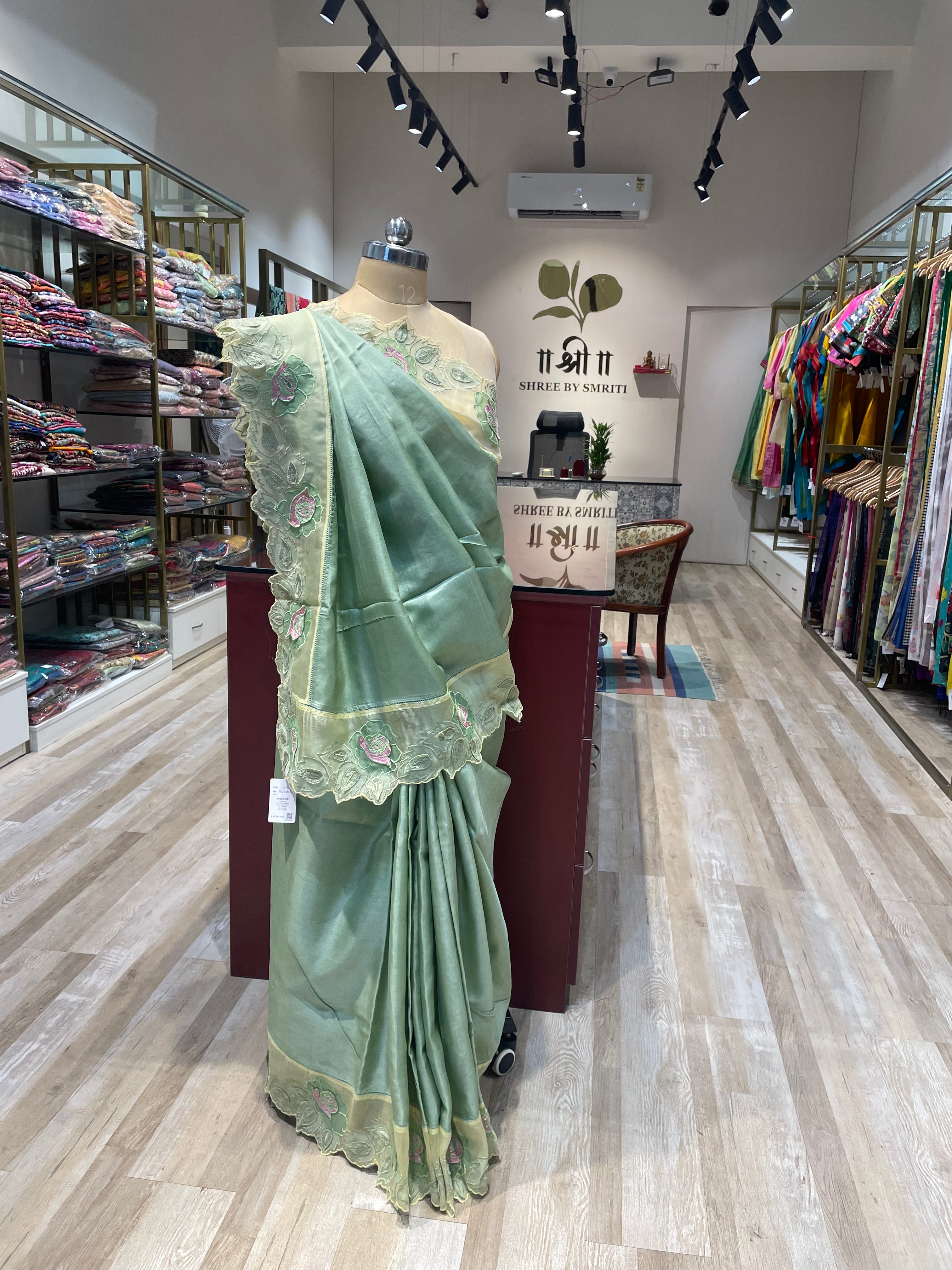 Pure tussar silk saree with applique work (GR)