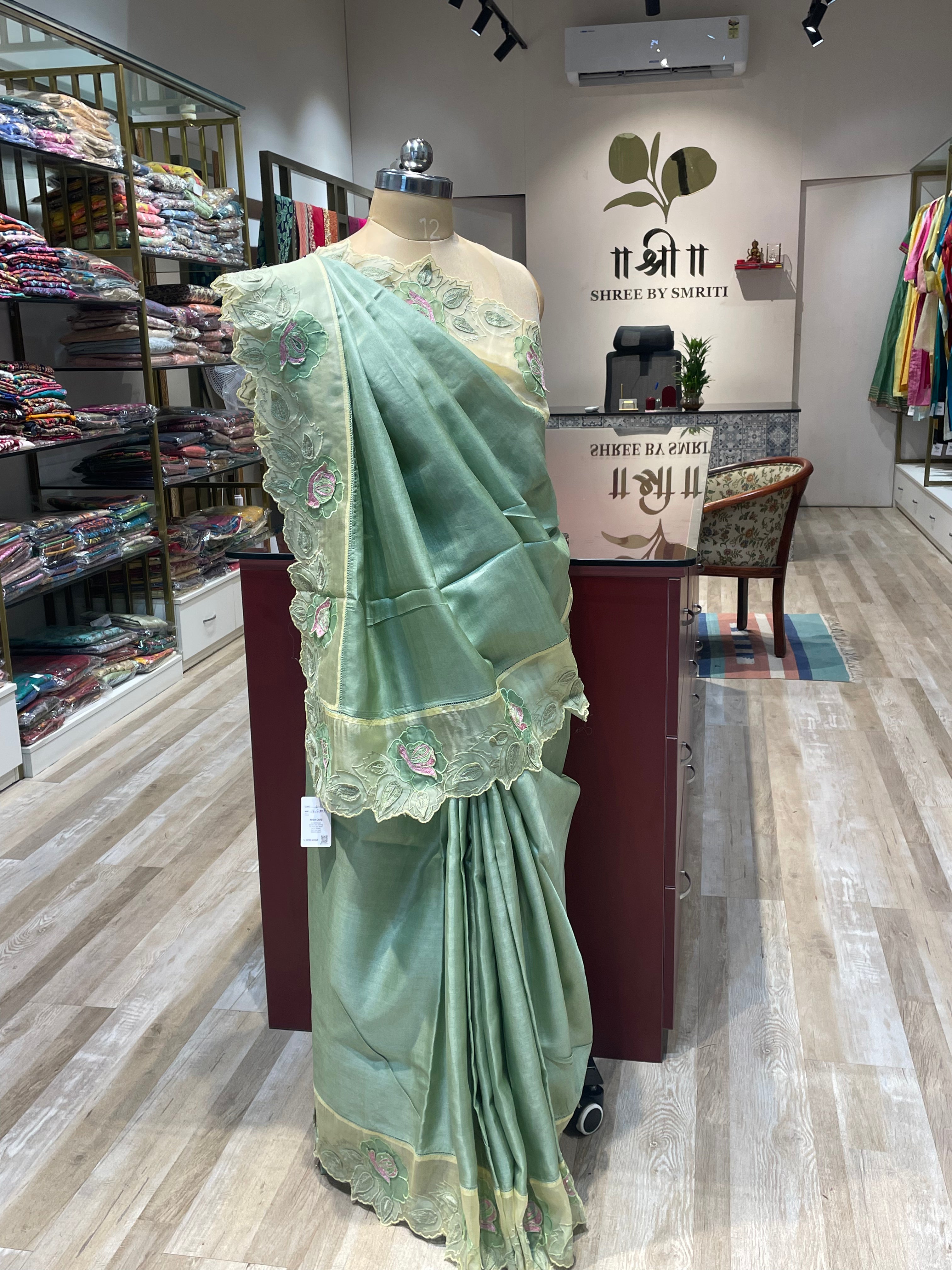 Tussar saree applique work