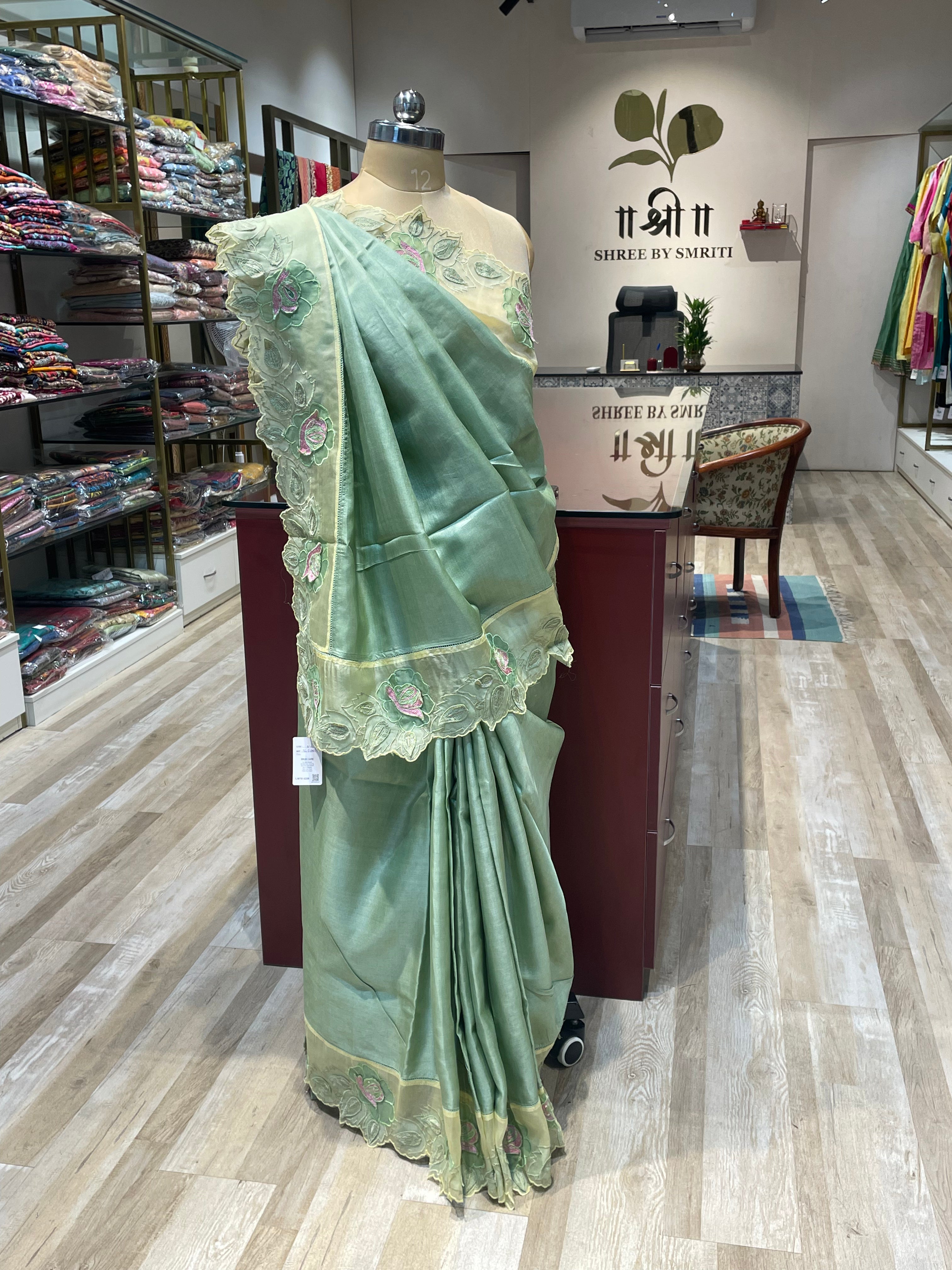 Tussar saree applique work