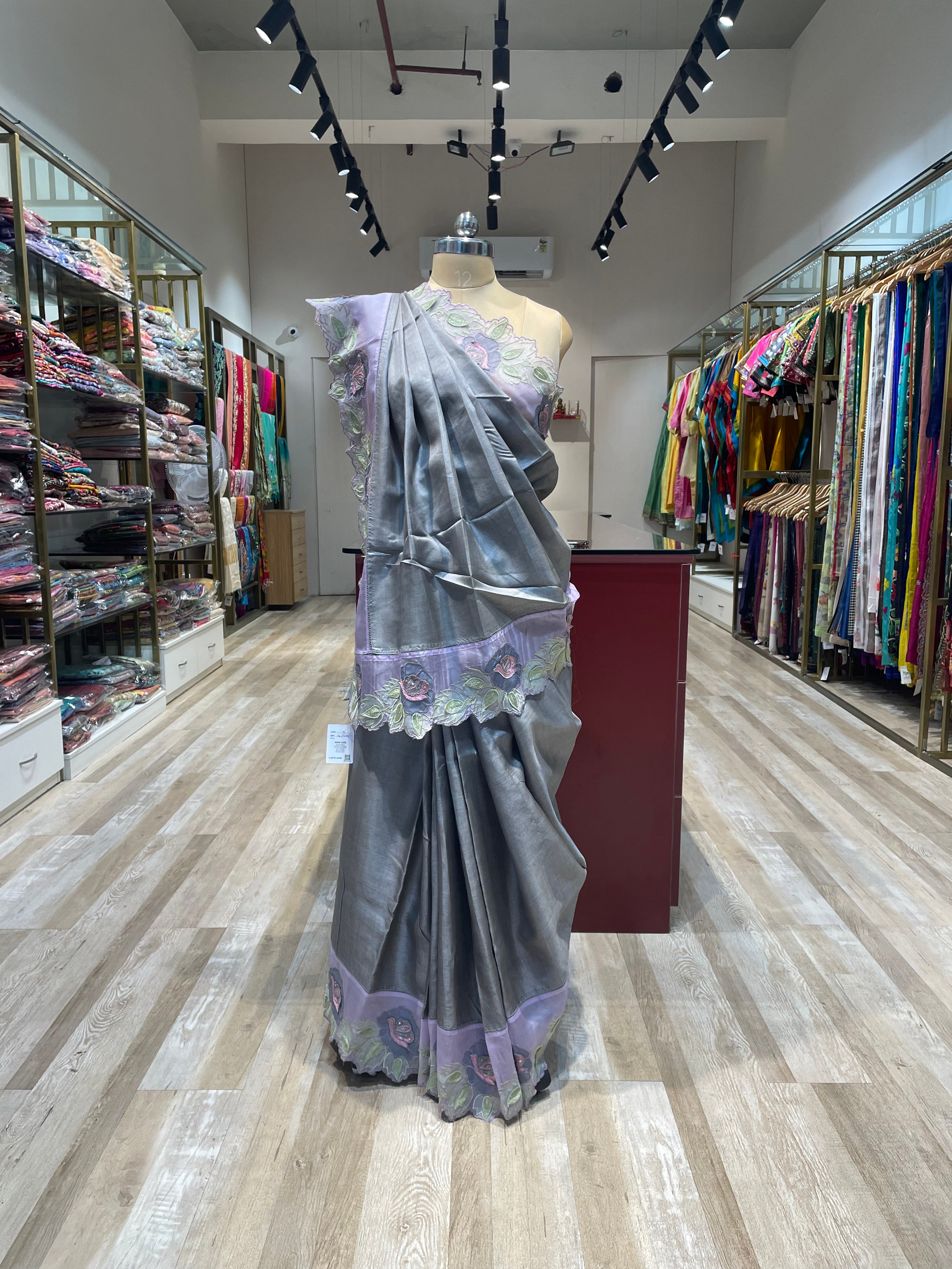 Tussar saree applique work