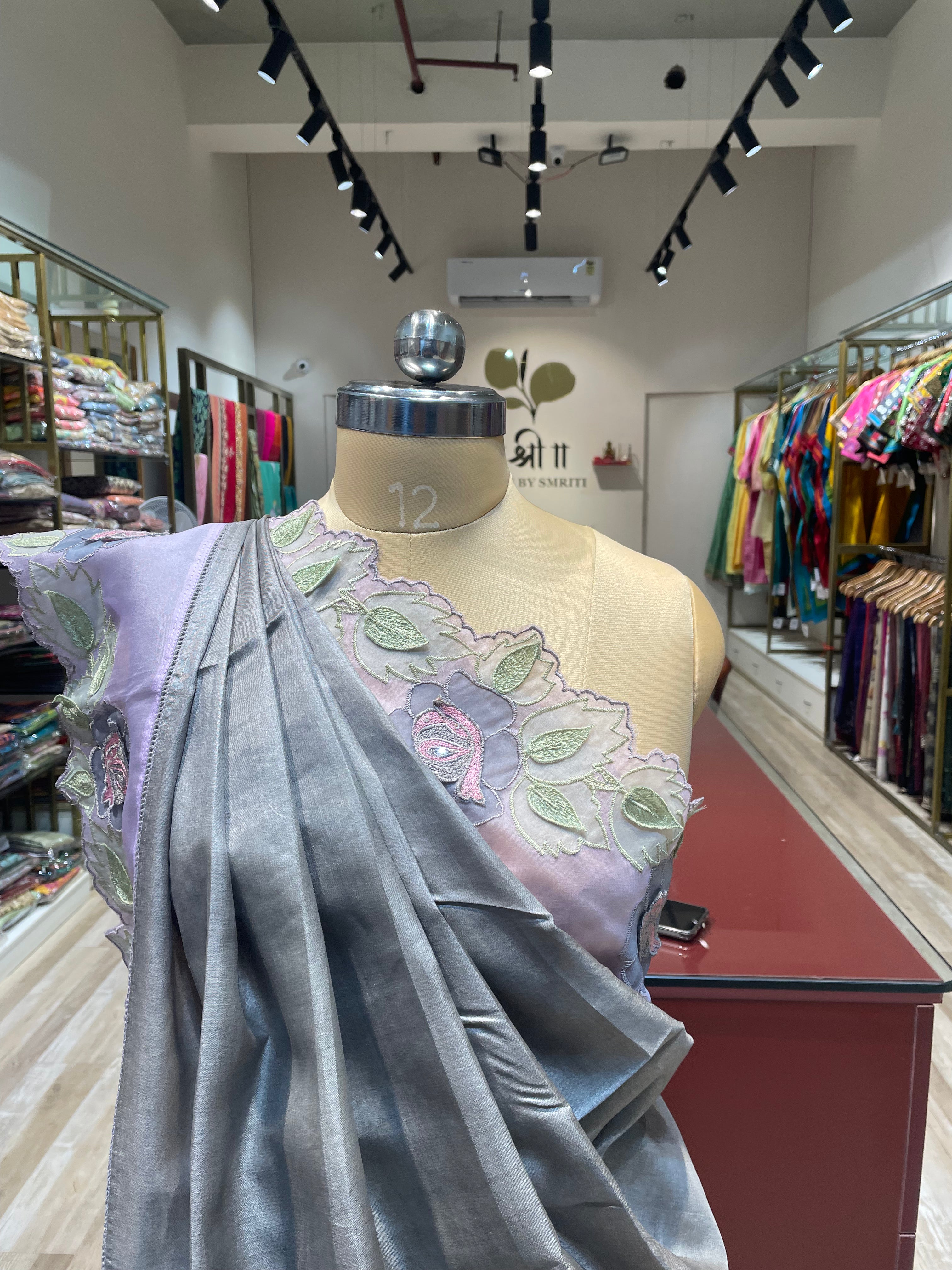 Tussar saree applique work