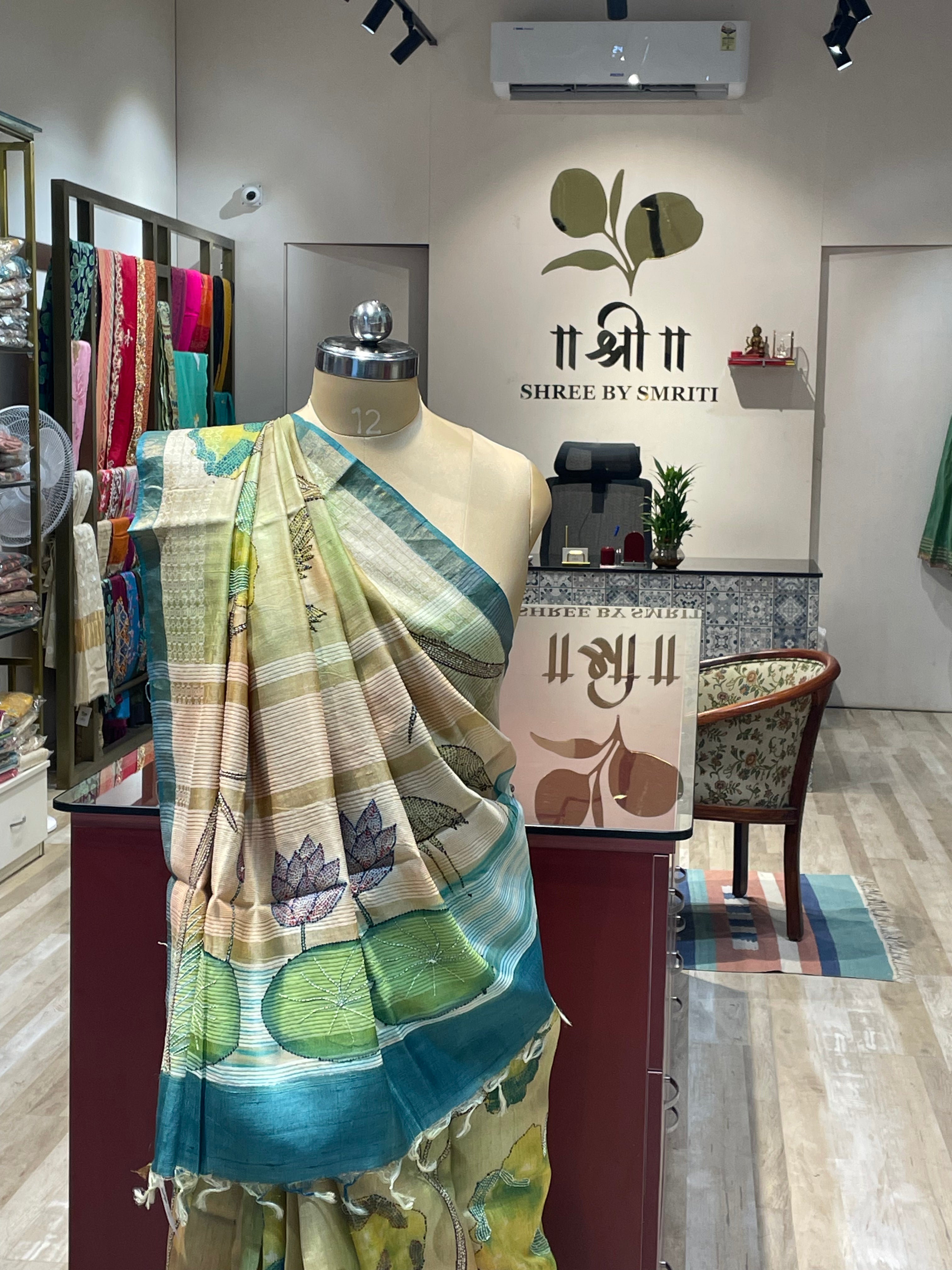 Pure tussar silk Kantha work saree (BG)