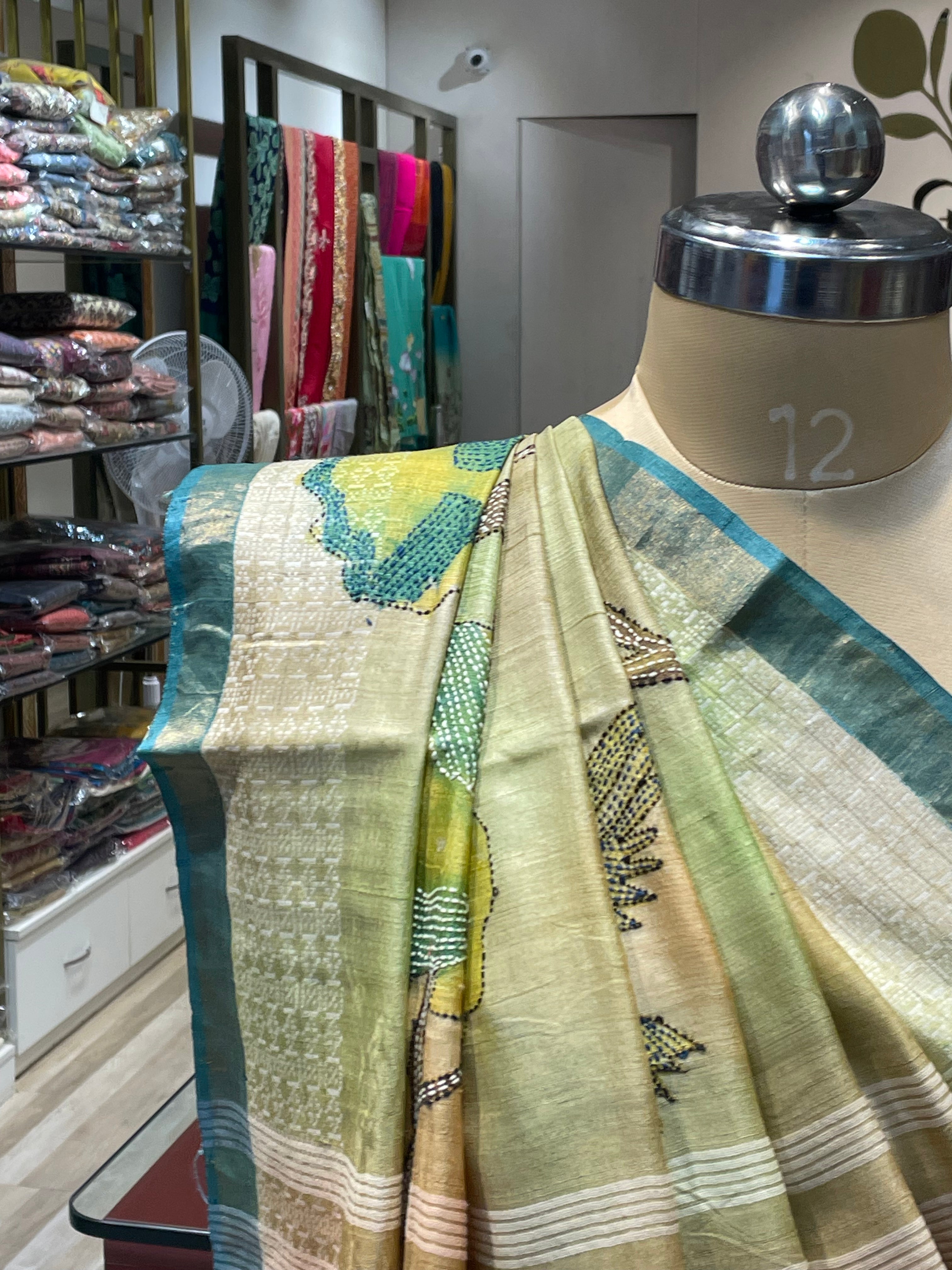 Pure tussar silk Kantha work saree (BG)