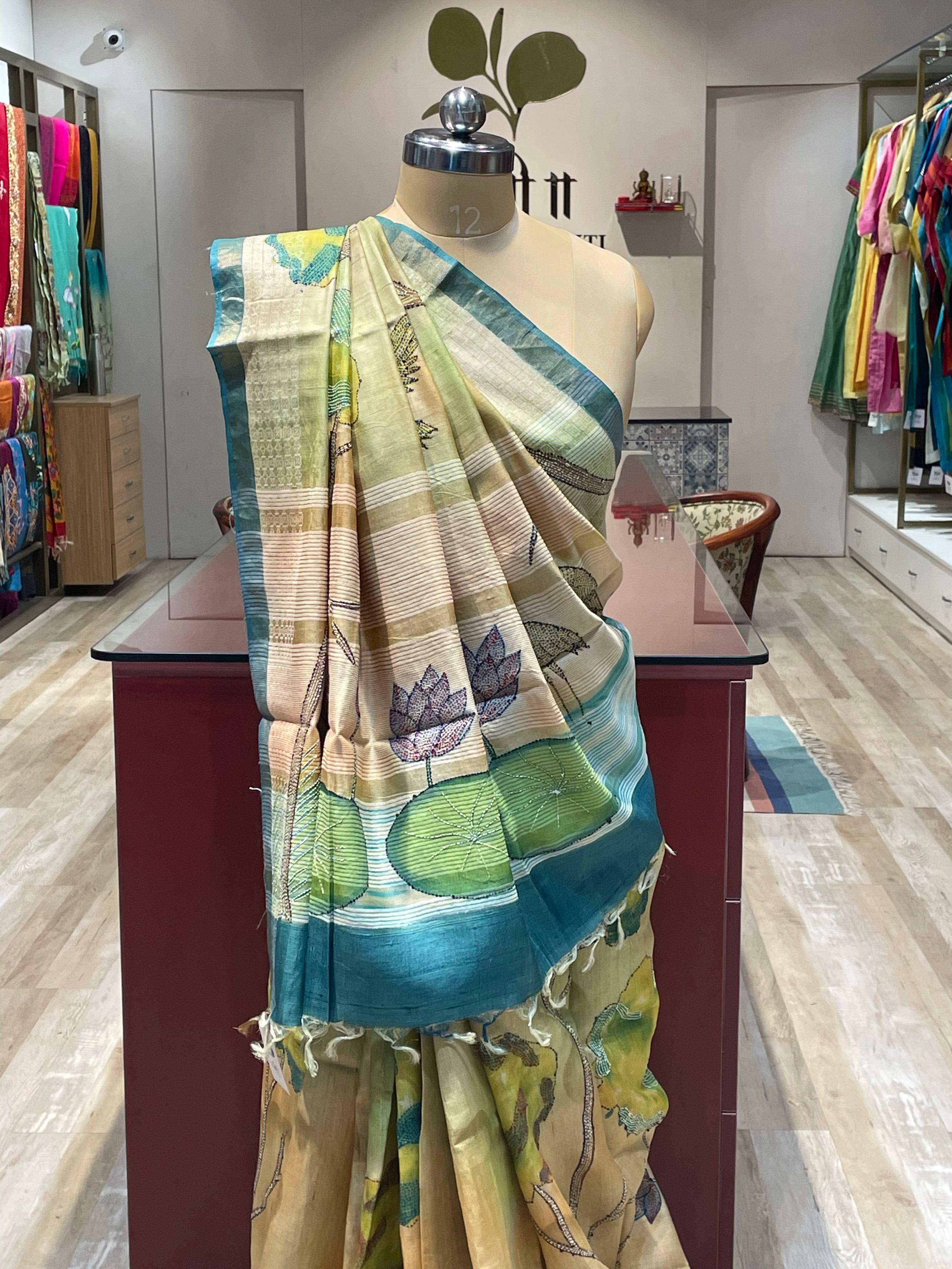 Pure tussar silk Kantha work saree (BG)