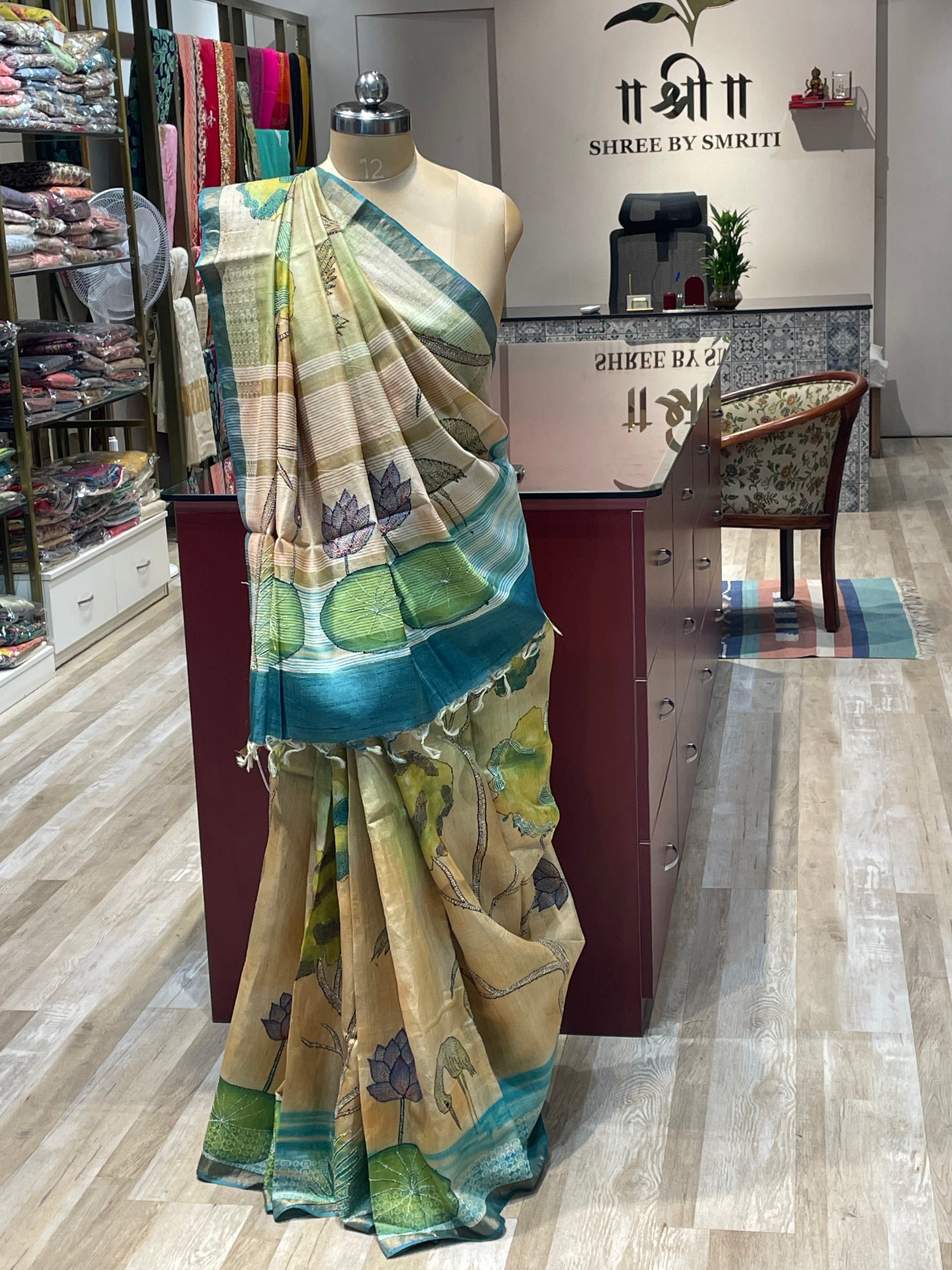 Pure tussar silk Kantha work saree (BG)