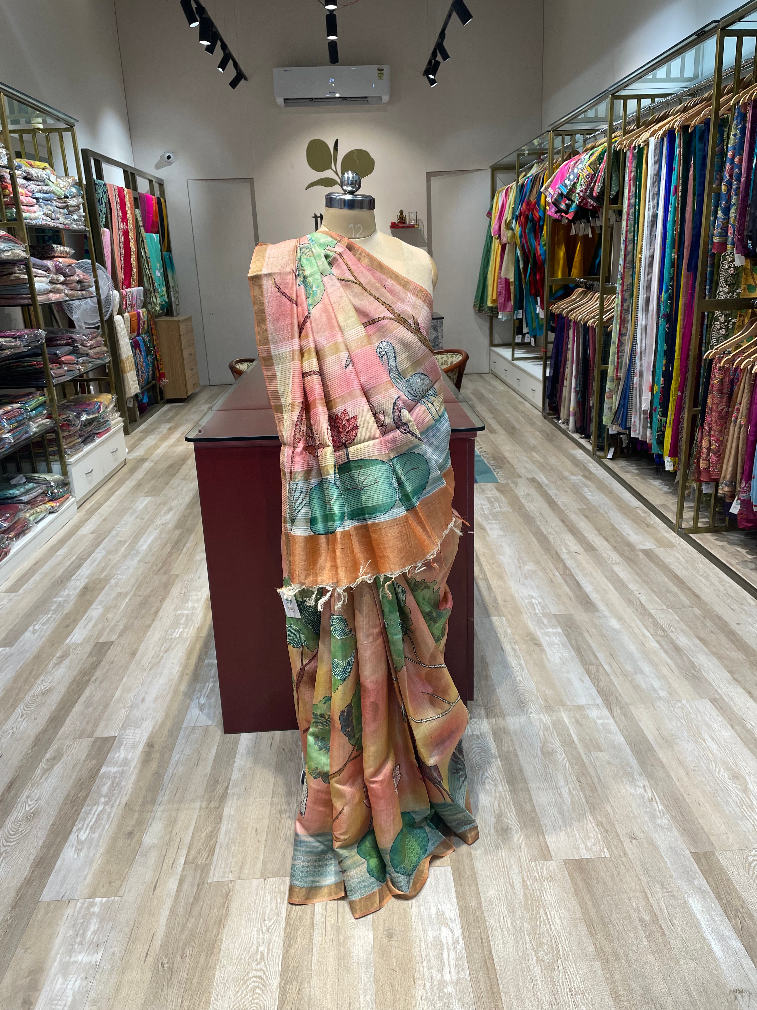 Pure tussar silk Kantha work saree (PG)